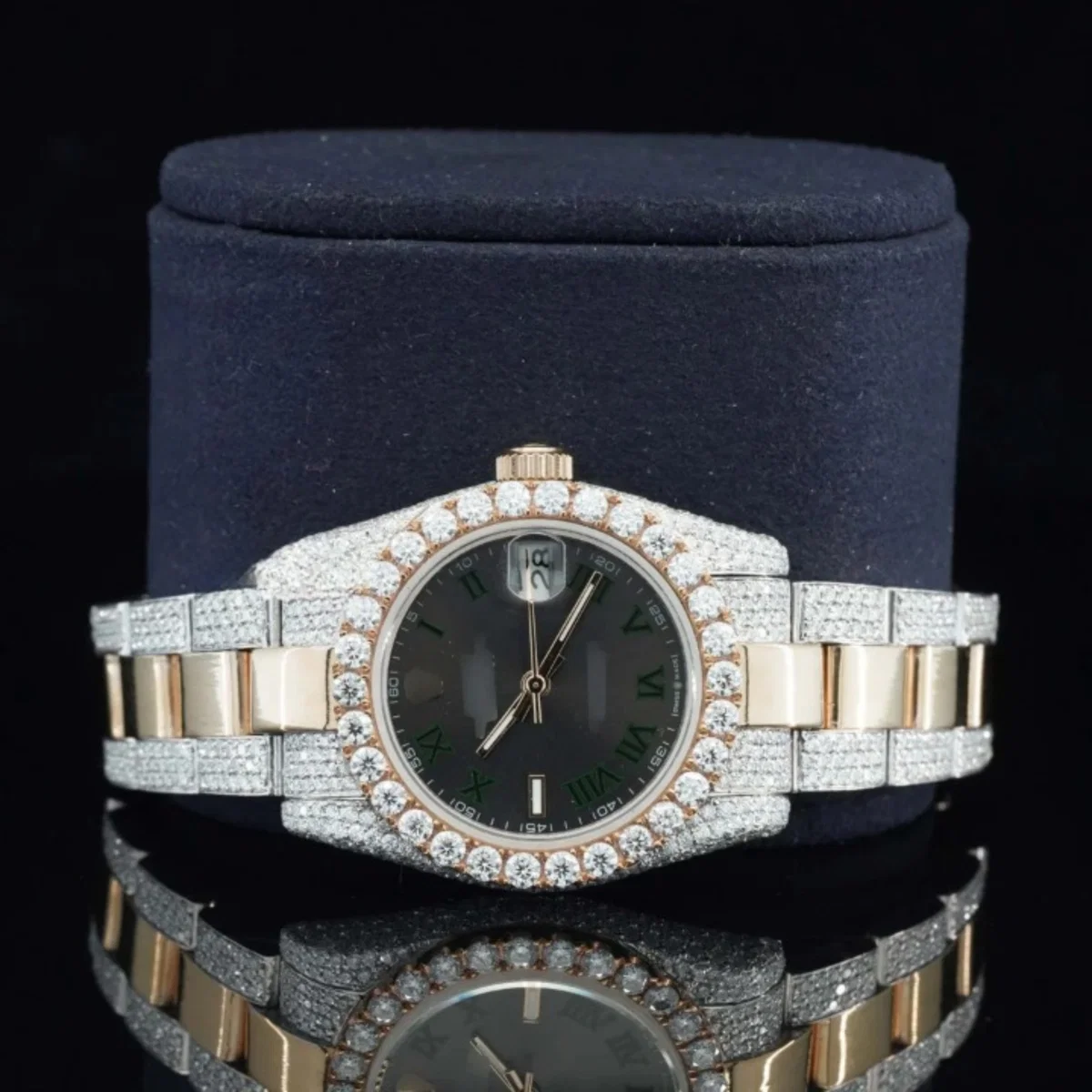 Fantastic Black Dial Iced Out Moissanite Watch Automatic Two Tone Watch For Women (view 2 of 6)