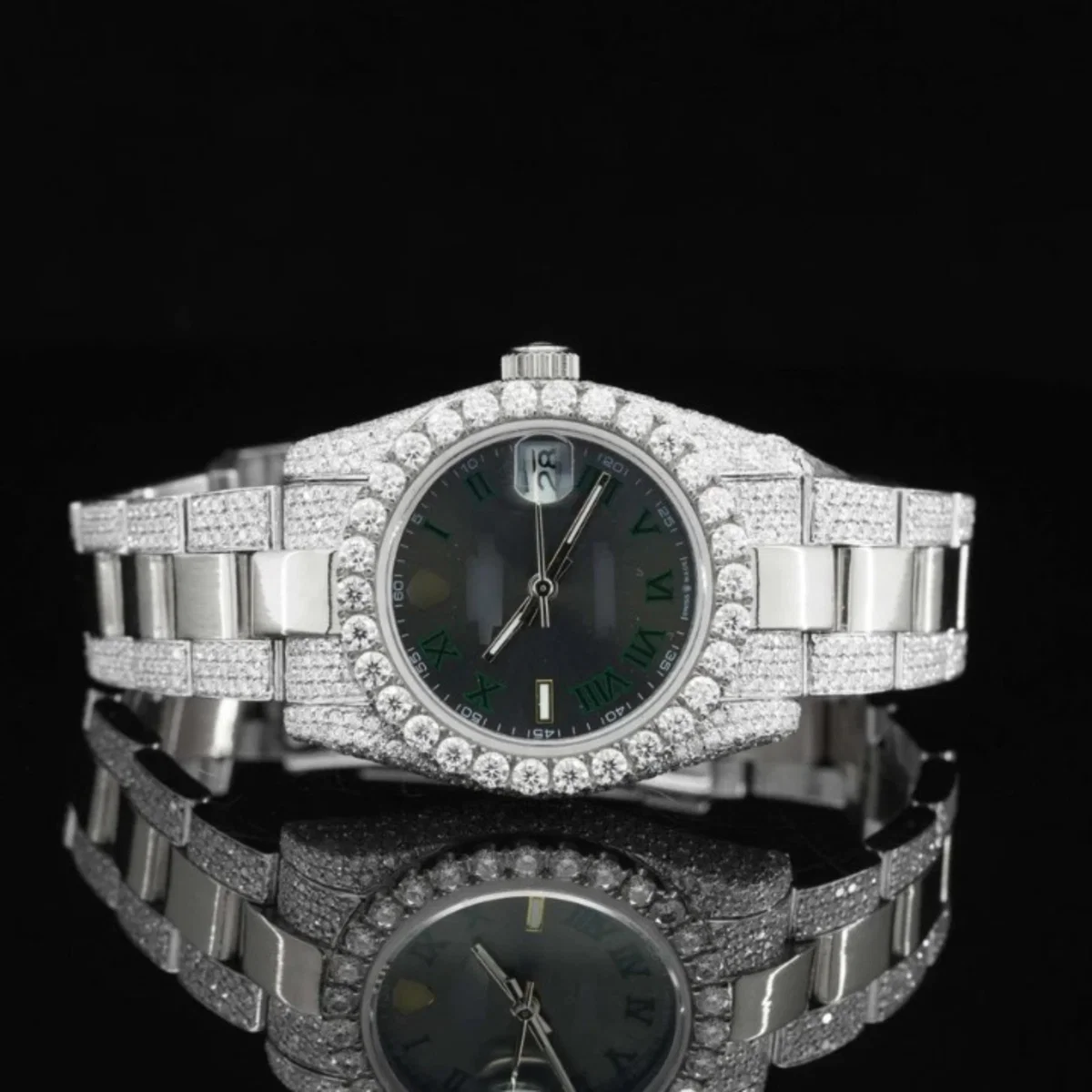 Fantastic Black Dial Iced Out Moissanite Watch Automatic Two Tone Watch For Women (view 3 of 6)