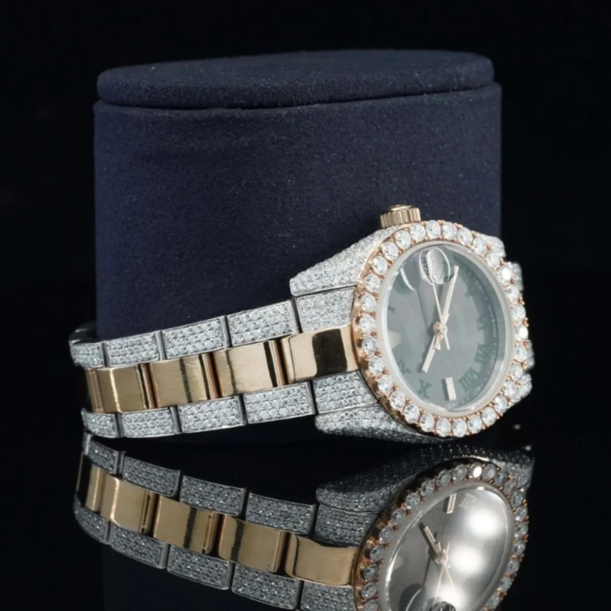 Fantastic Black Dial Iced Out Moissanite Watch Automatic Two Tone Watch For Women (view 4 of 6)