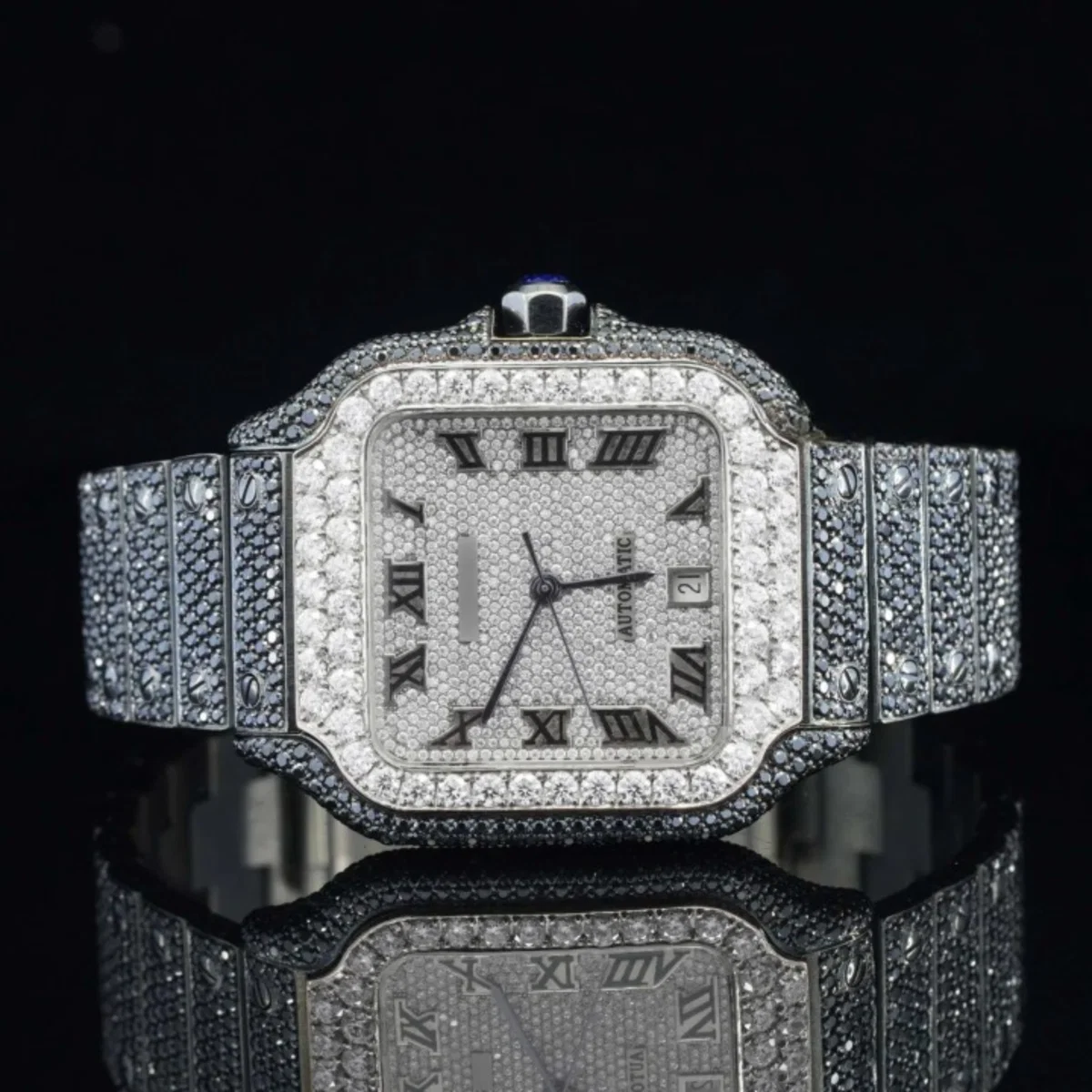 Fantastic Fully iced Out Moissanite Watch Jet Black Automatic