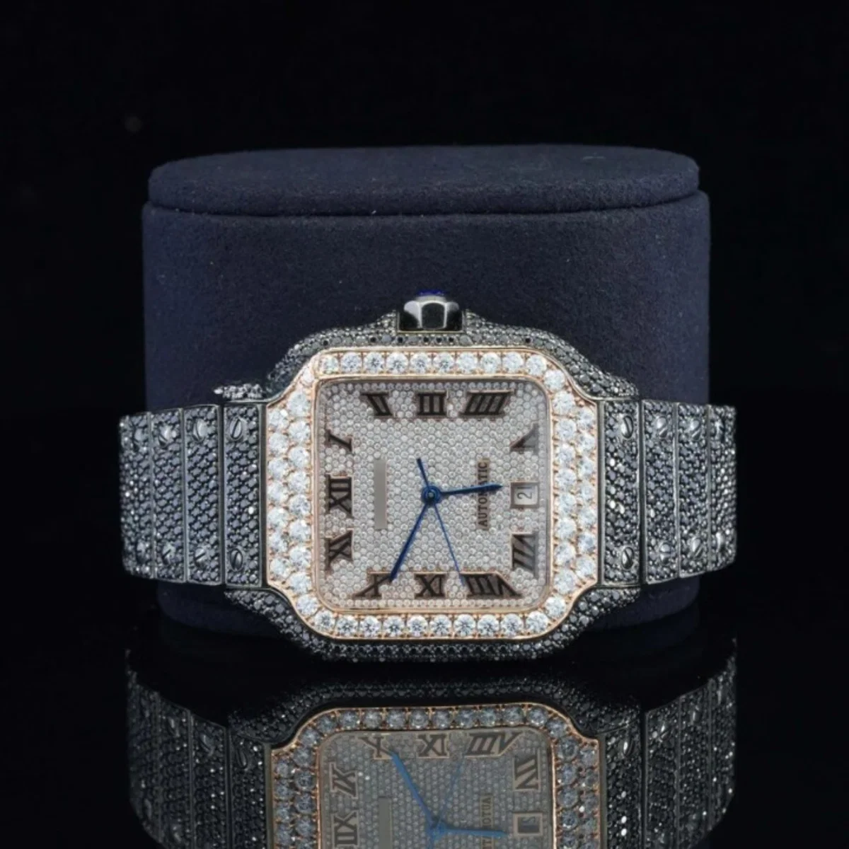 Fantastic Fully iced Out Moissanite Watch Jet Black Automatic (view 2 of 5)
