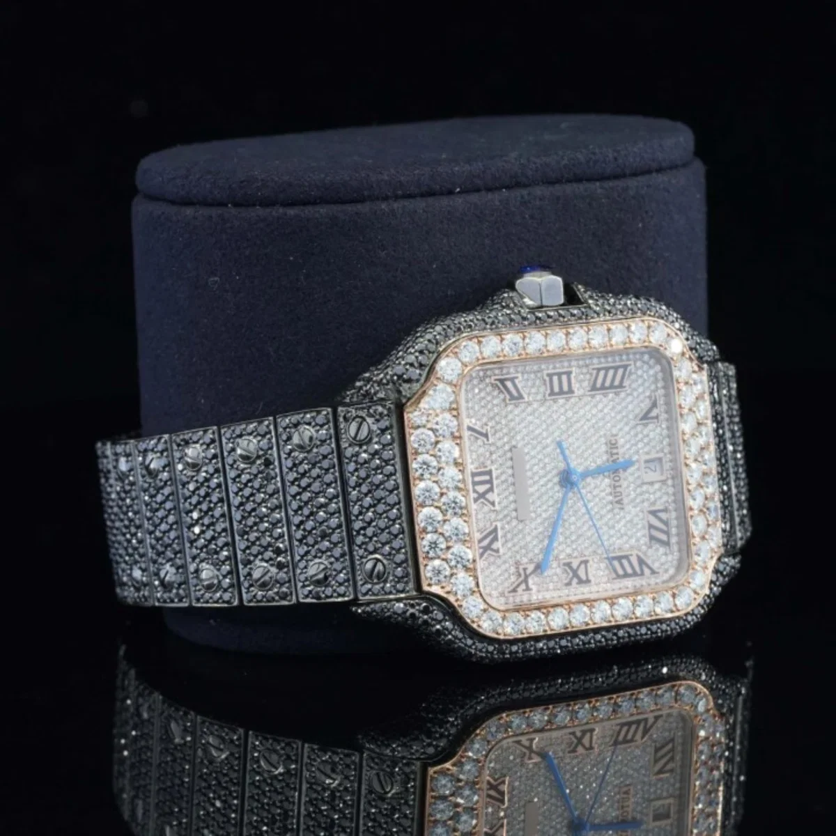 Fantastic Fully iced Out Moissanite Watch Jet Black Automatic (view 3 of 5)