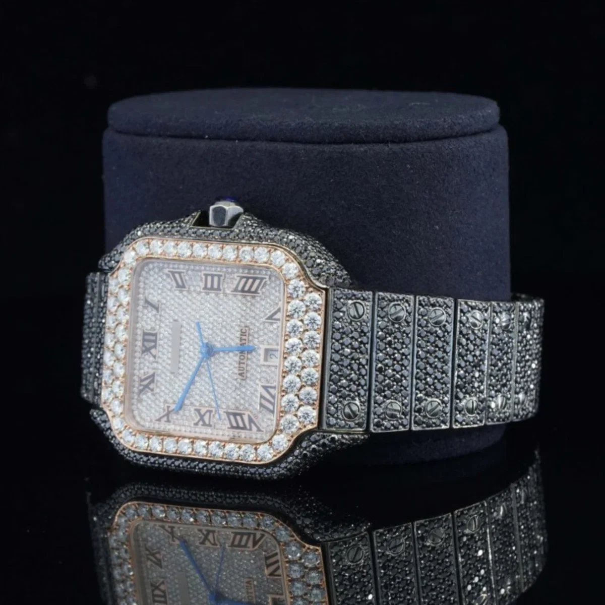 Fantastic Fully iced Out Moissanite Watch Jet Black Automatic (view 4 of 5)