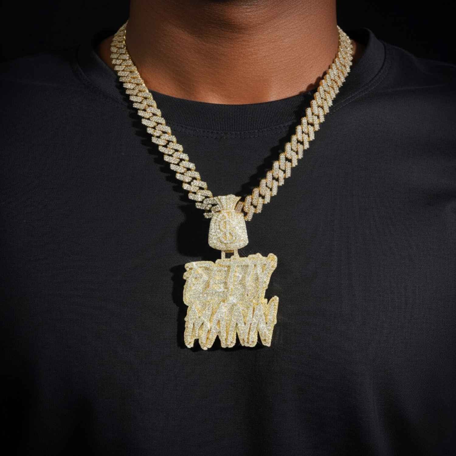 "FETTY MANN" Custom Name Moissanite Pendant 14K Gold (view 2 of 4)