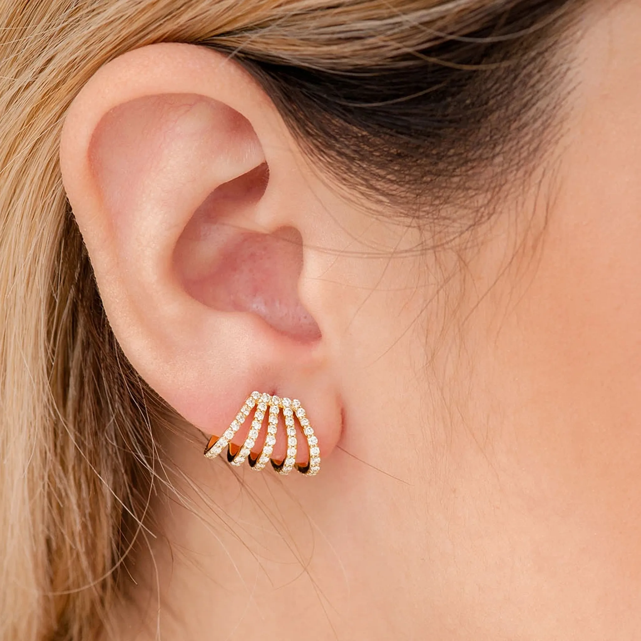 Five Row Diamond Ear Cuffs - earrings in yellow gold (view 4 of 6)