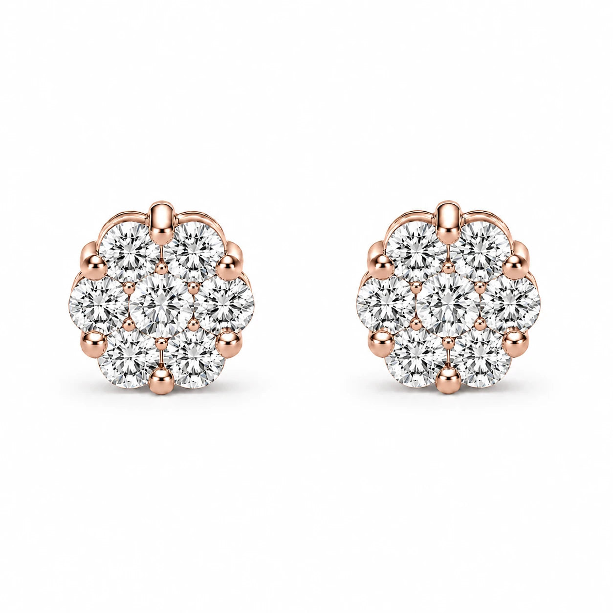 Flower Diamond Studs - earrings in yellow gold (view 16 of 58)