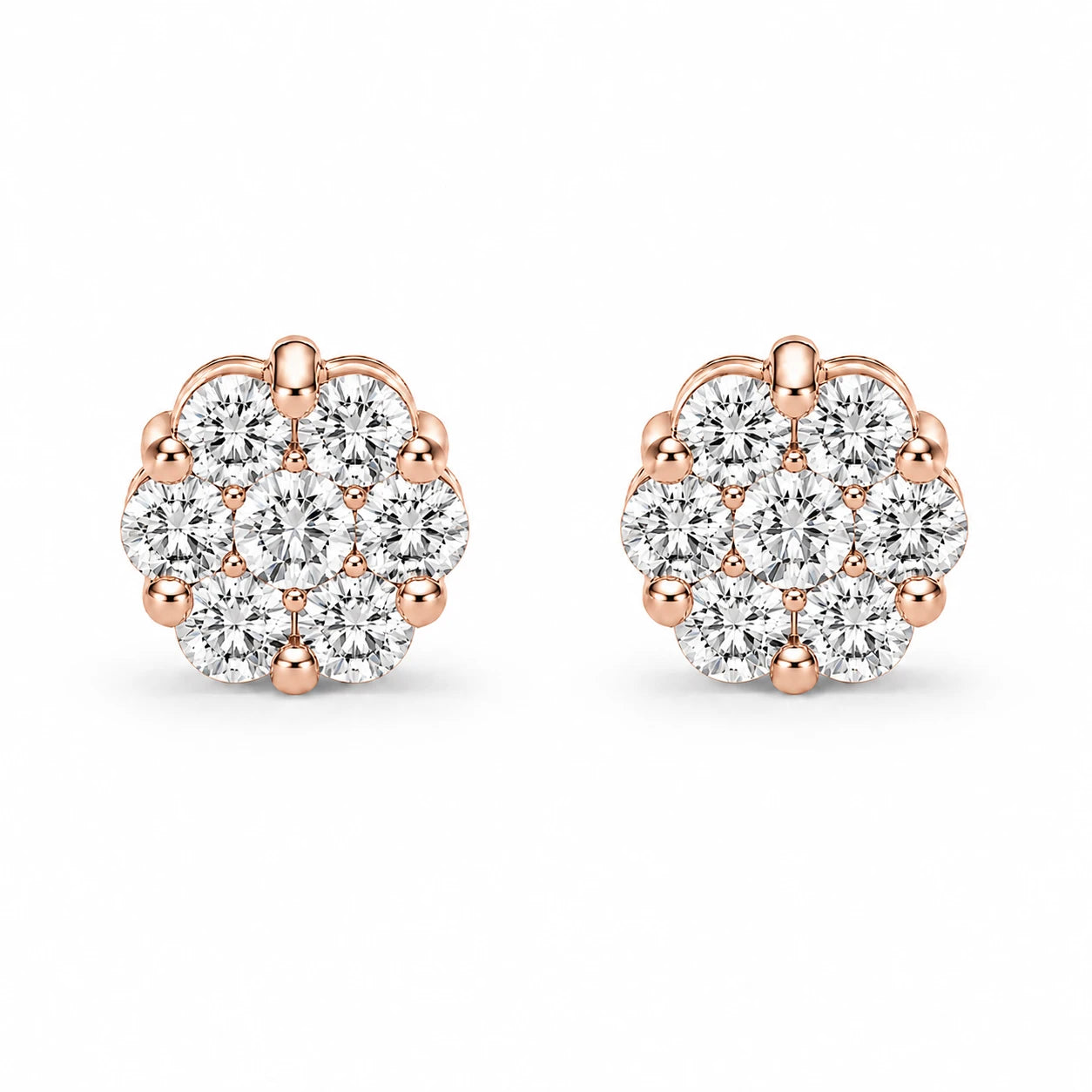 Flower Diamond Studs - earrings in yellow gold (view 25 of 58)