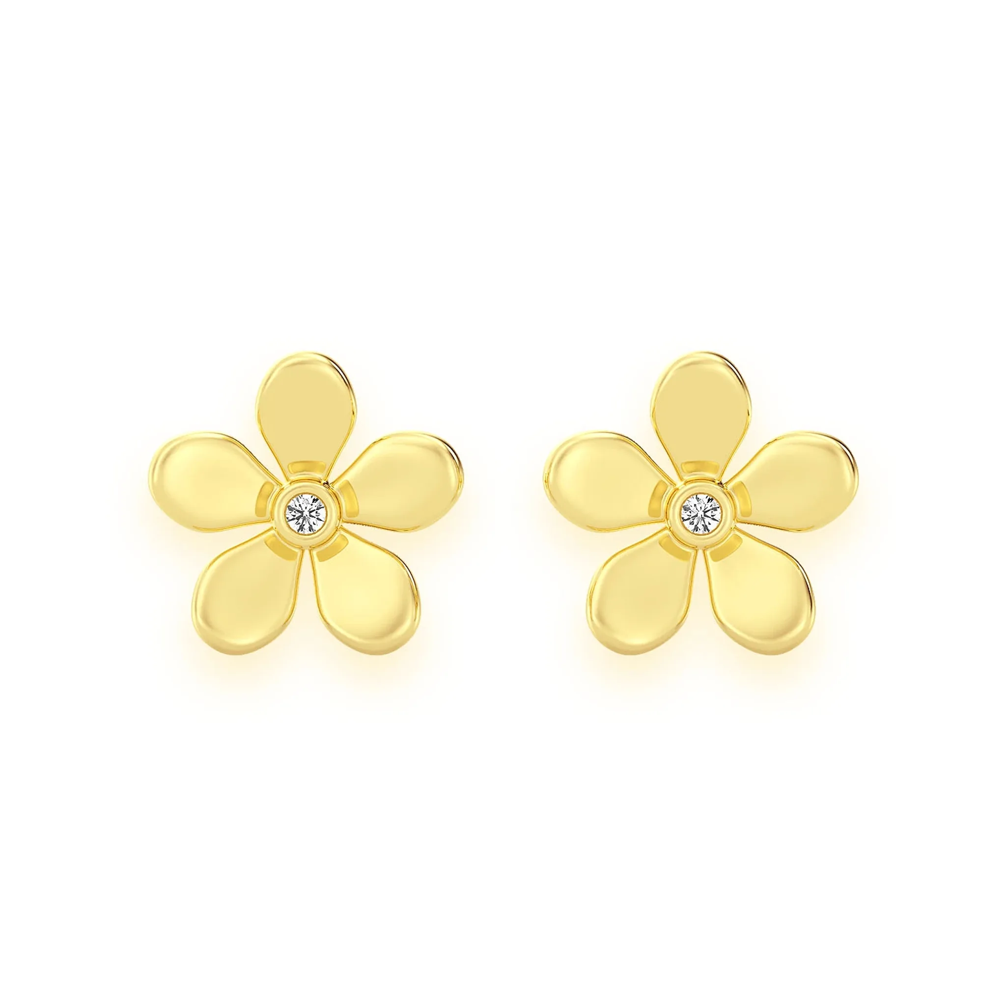 Flower Petal Diamond Studs - earrings in yellow gold