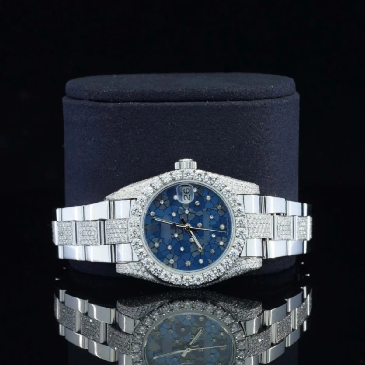 Flower Style Moissanite Iced Out Automatic Silver Watch For Women (view 2 of 5)