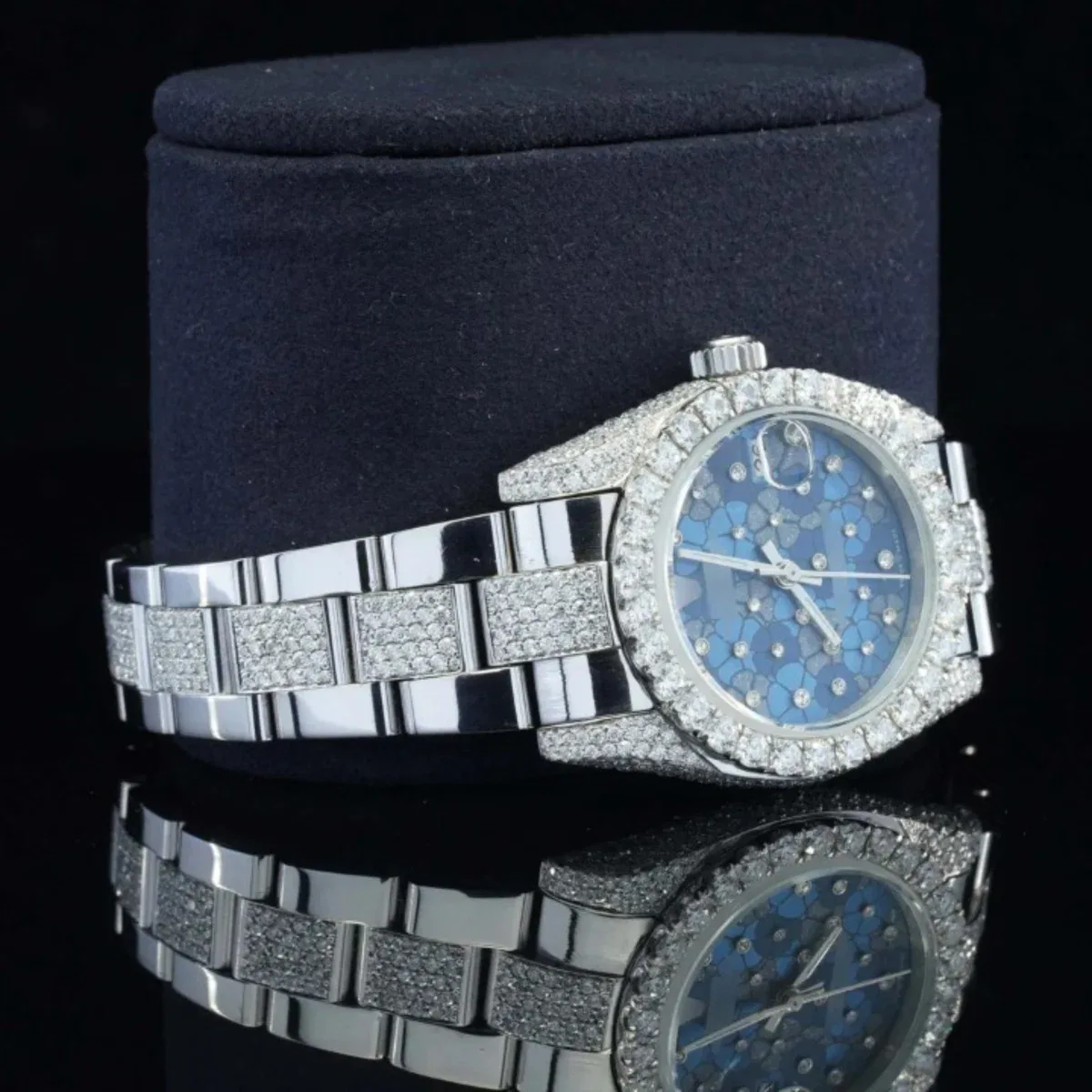 Flower Style Moissanite Iced Out Automatic Silver Watch For Women (view 3 of 5)