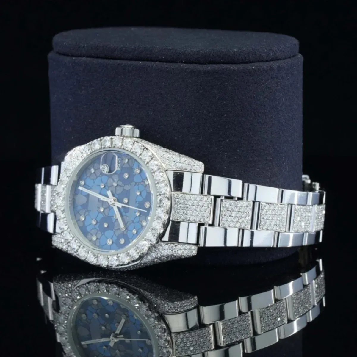 Flower Style Moissanite Iced Out Automatic Silver Watch For Women (view 4 of 5)