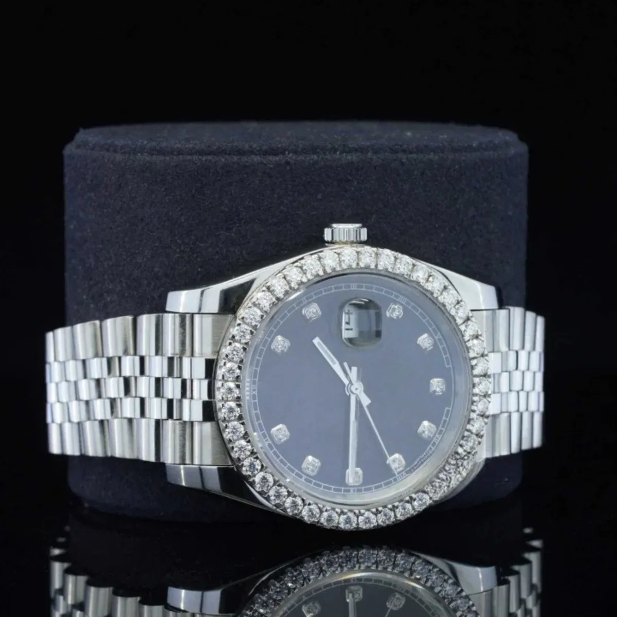 Formal Black Dial Partial Moissanite Diamond Watch For Men (view 2 of 4)