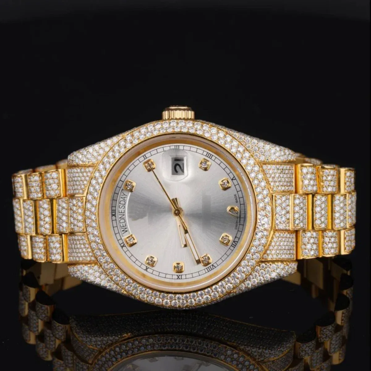 Formal Classic Diamond Iced Out Automatic Moissanite Watch (view 3 of 7)