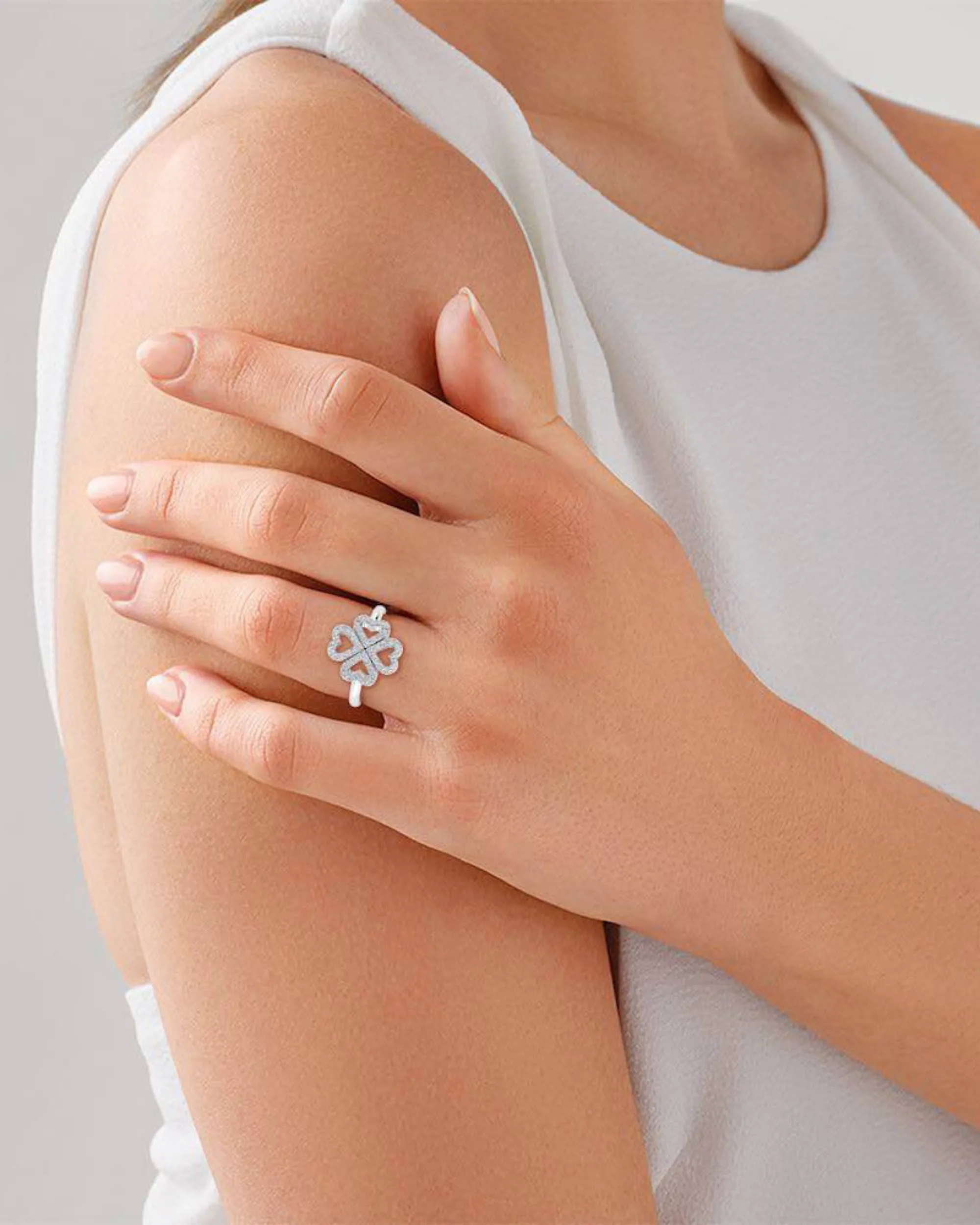 Four Leaf Clover Moissanite Engagement Ring - in 14k gold (view 7 of 7)