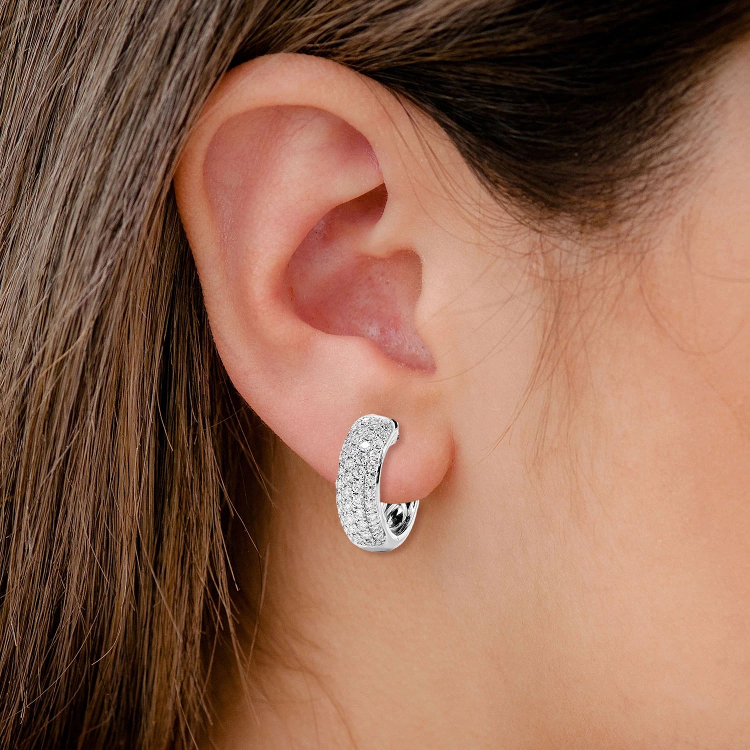 Four Row Bubbly Diamond Hoop Earrings - in white gold (view 2 of 2)