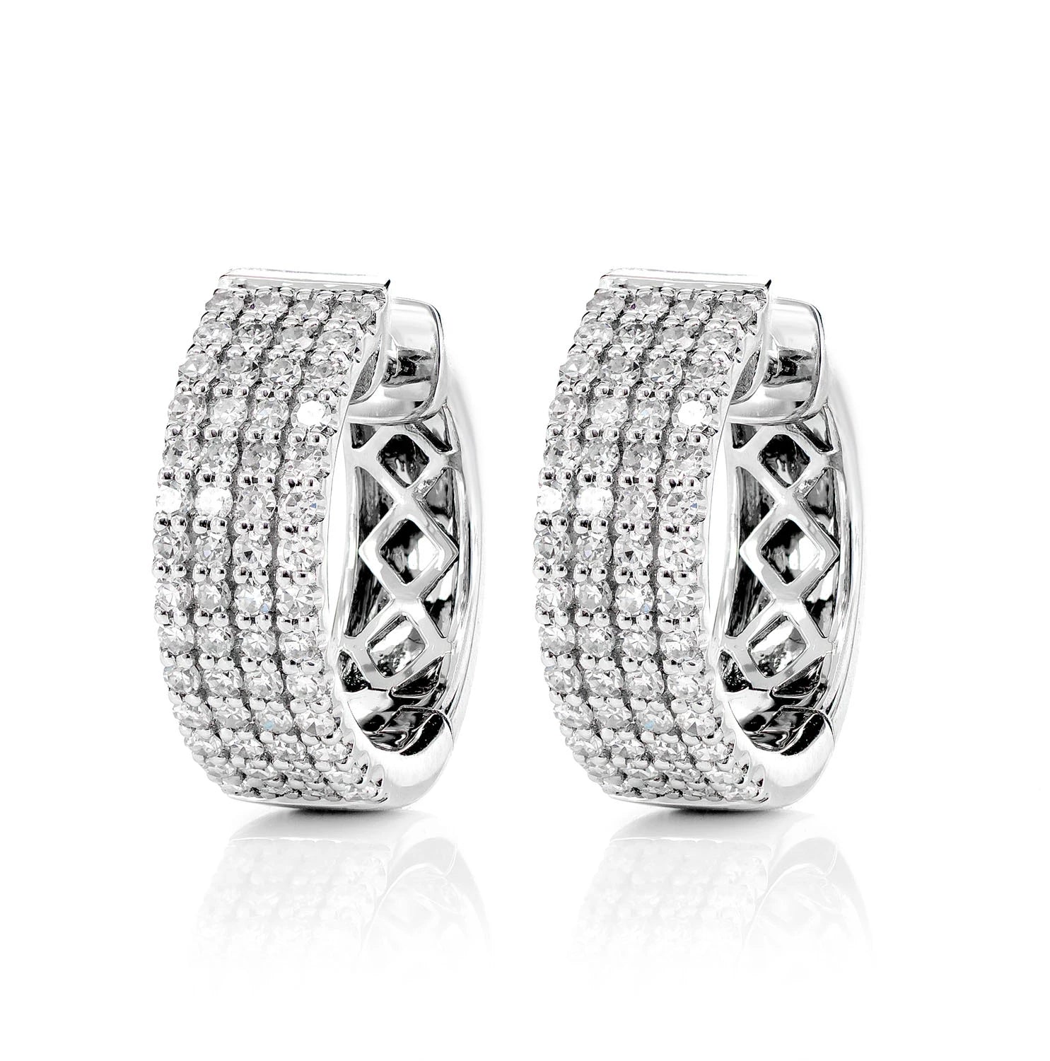 Four Row Diamond Hoop Earrings - in white gold