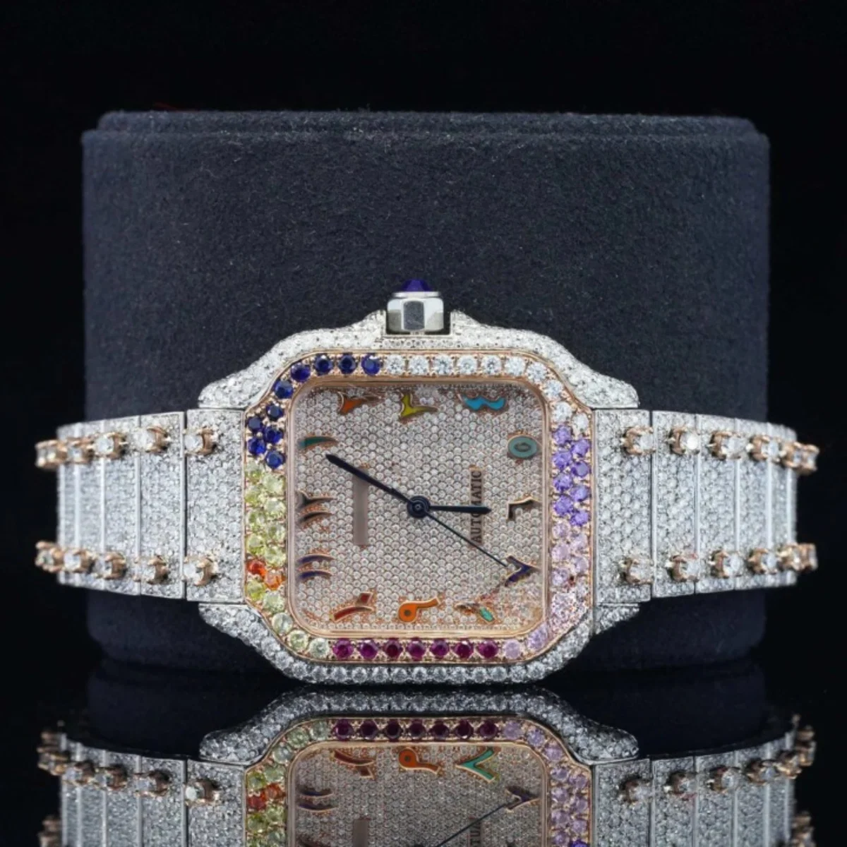 Fully Iced Out Moissanite Watch With Arabic Number