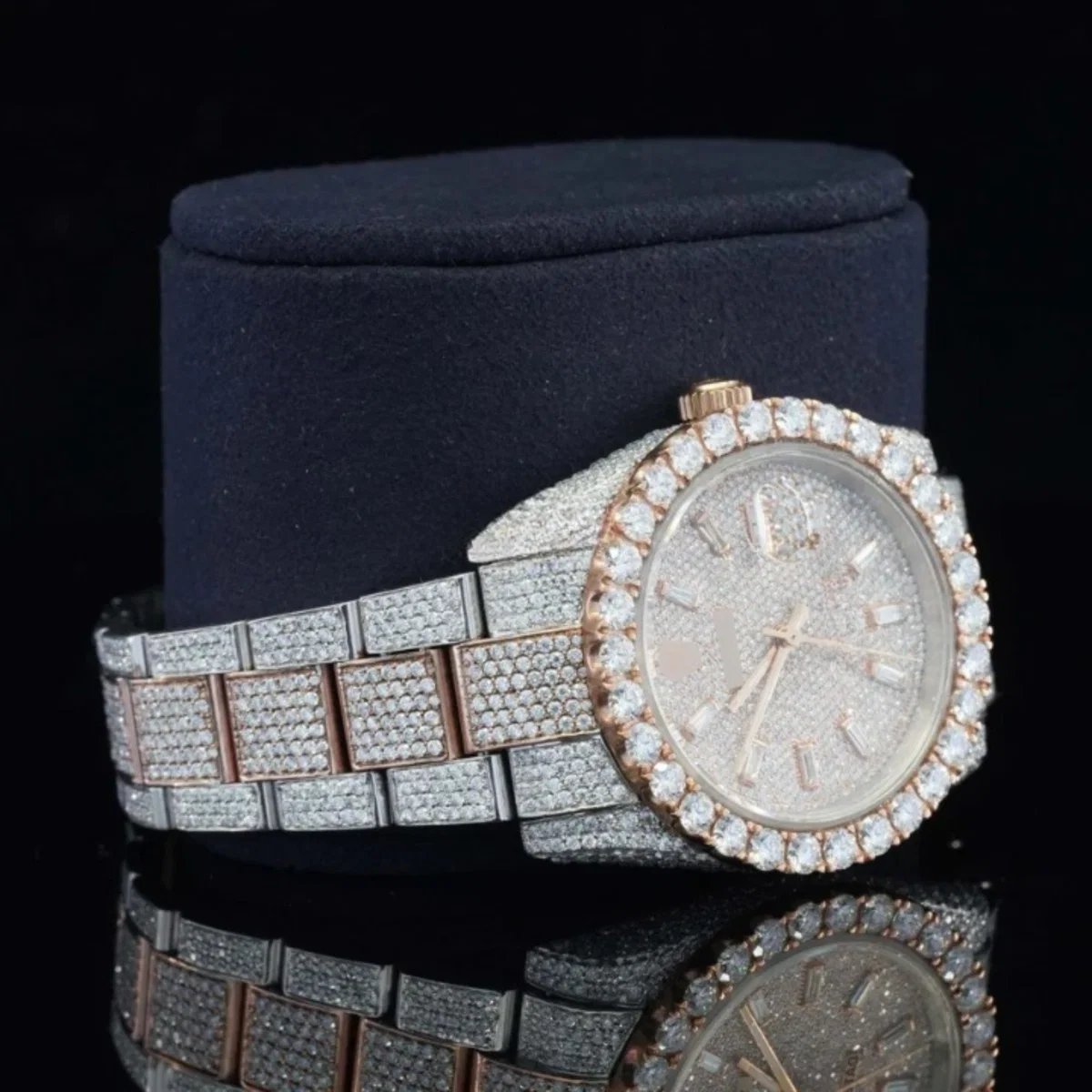 Fully Iced Out Swiss ETA Two Tone Moissanite Watch For Men (view 3 of 7)