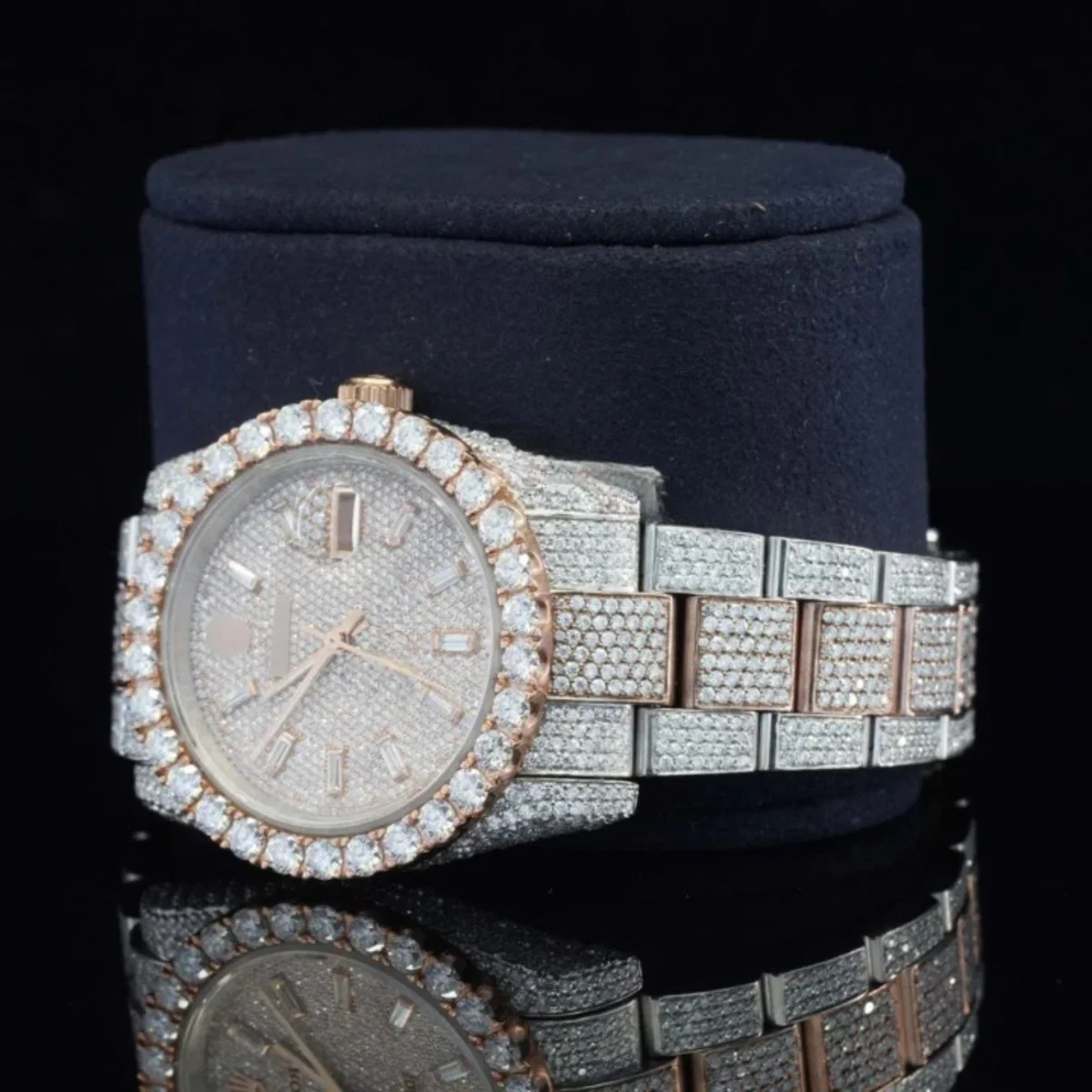 Fully Iced Out Swiss ETA Two Tone Moissanite Watch For Men (view 4 of 7)