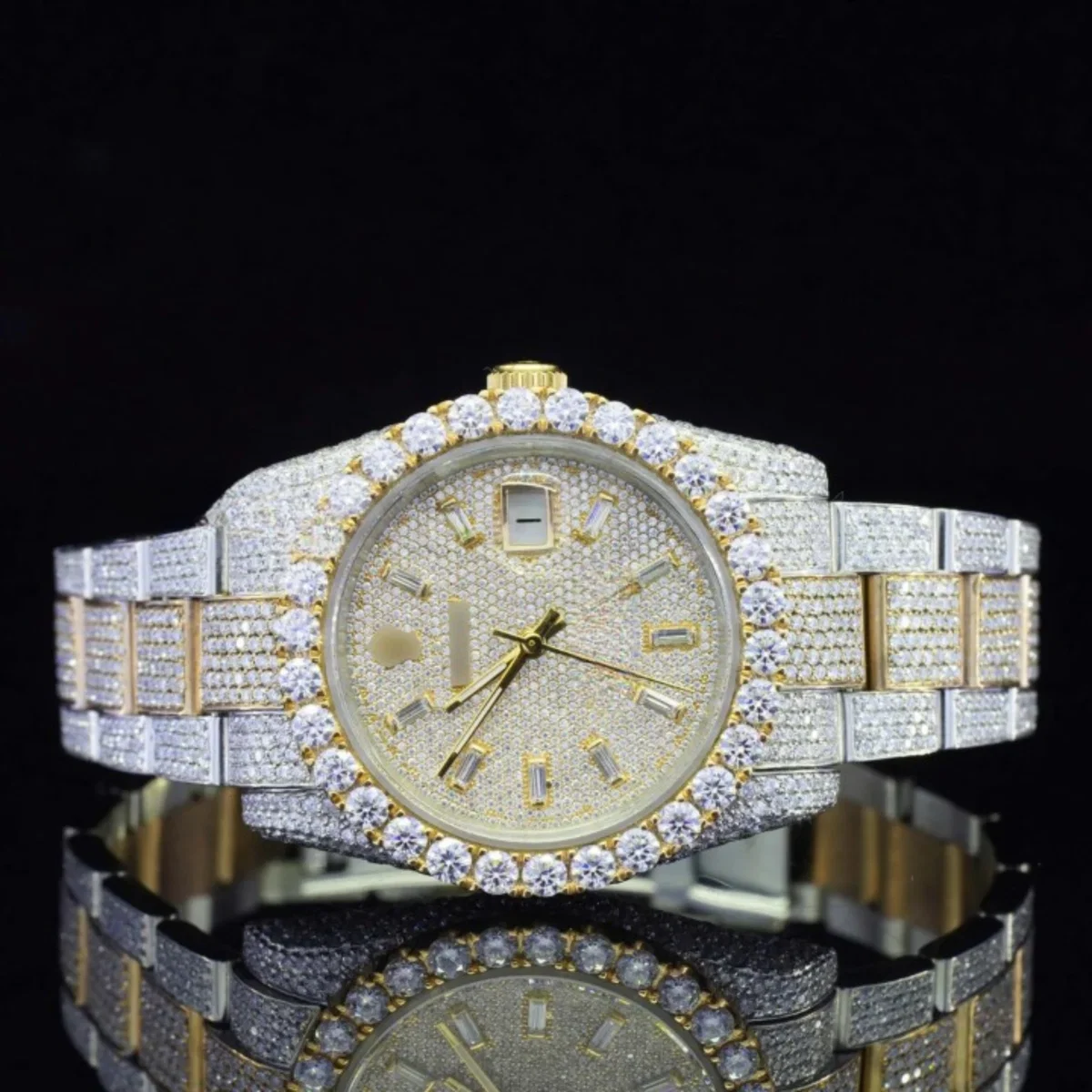 Fully Iced Out Swiss ETA Two Tone Moissanite Watch For Men (view 6 of 7)