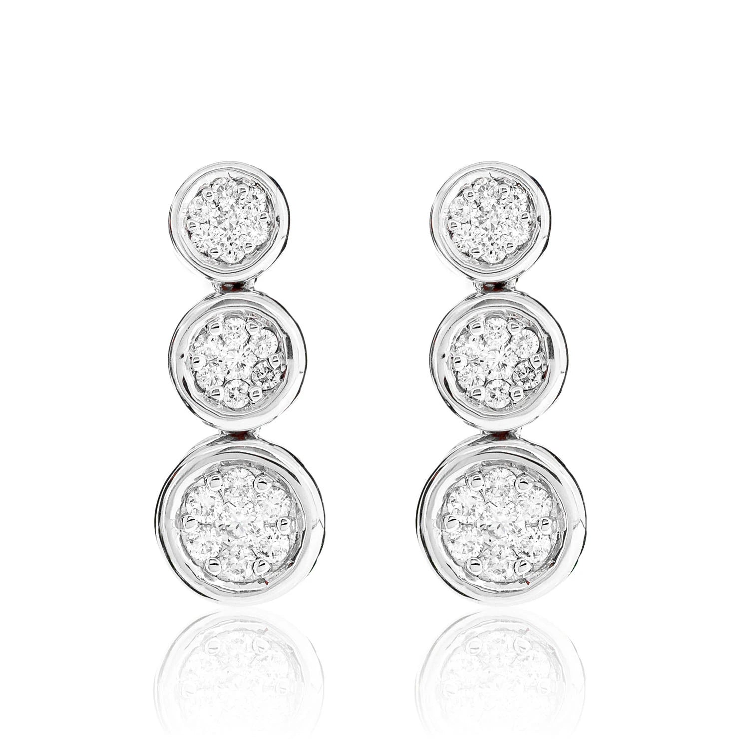 Graduated Cluster Diamond Bezel Dangle Earrings - in yellow gold (view 3 of 6)