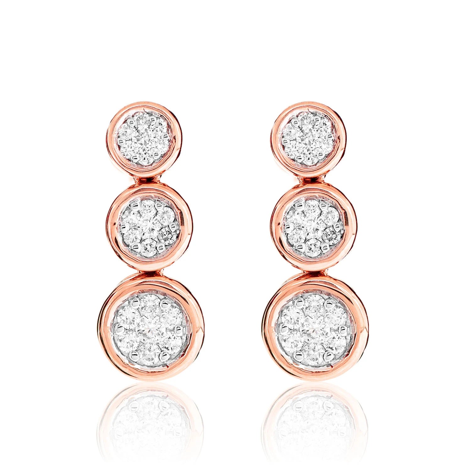 Graduated Cluster Diamond Bezel Dangle Earrings - in yellow gold (view 5 of 6)