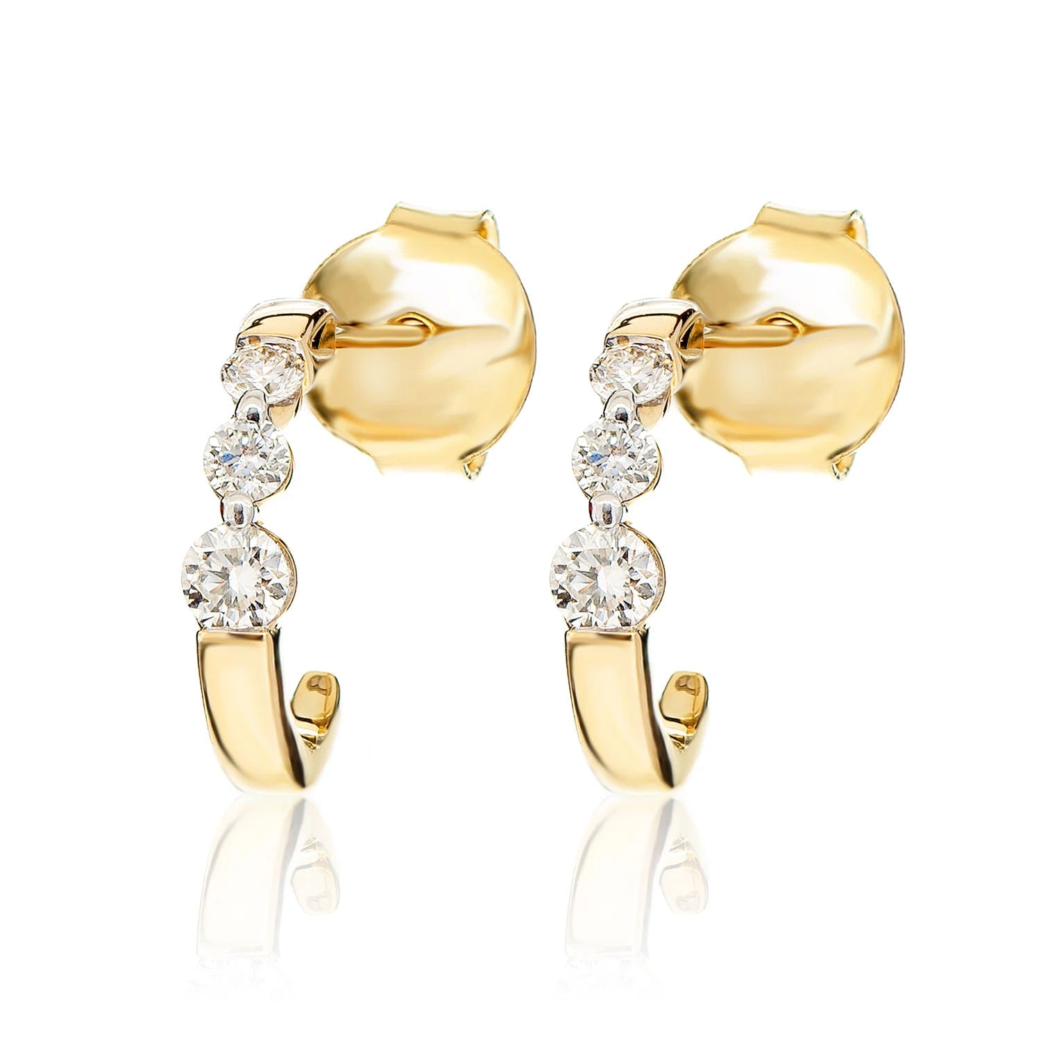 Graduated Diamond Trio Hoop Earrings - in yellow gold