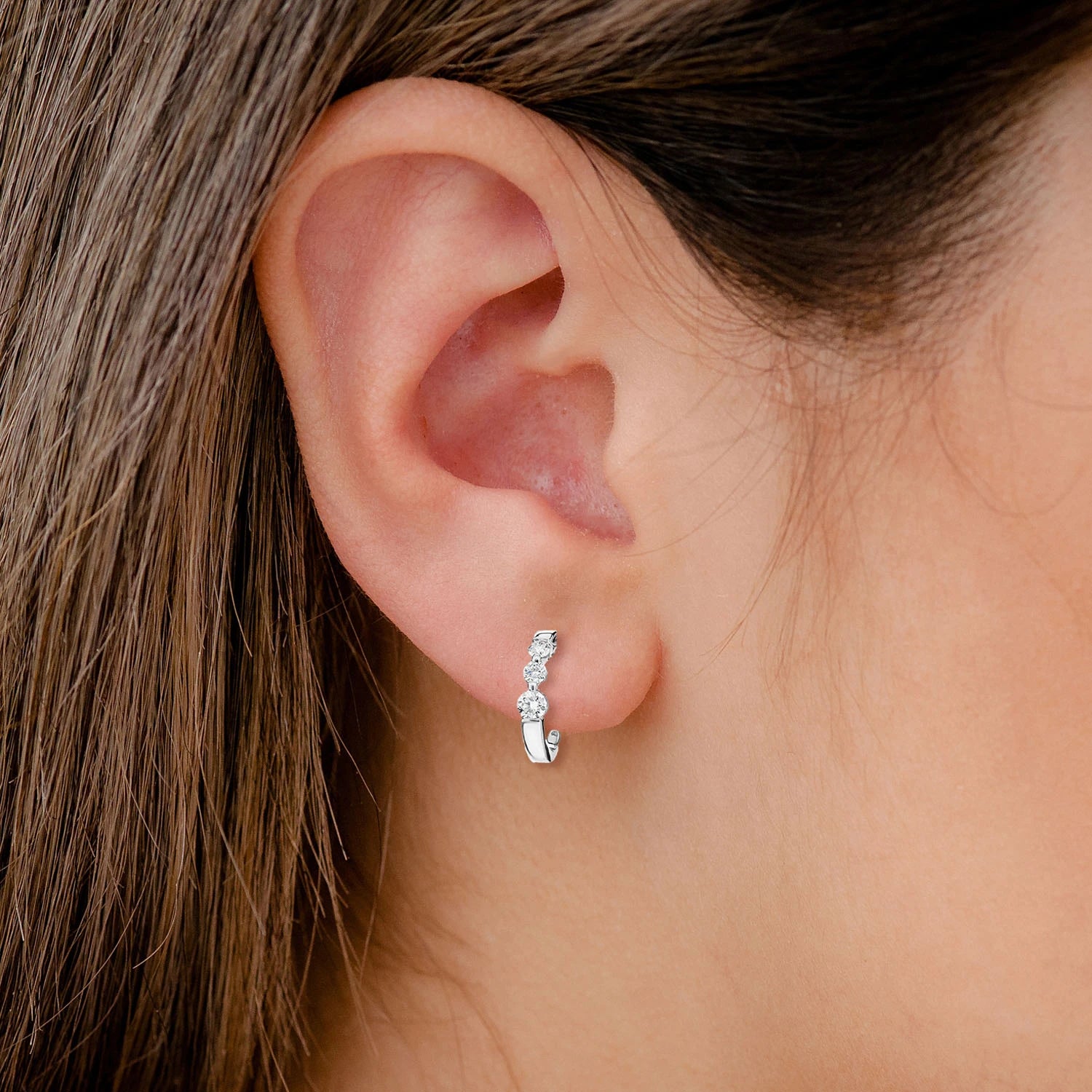 Graduated Diamond Trio Hoop Earrings - in yellow gold (view 4 of 6)