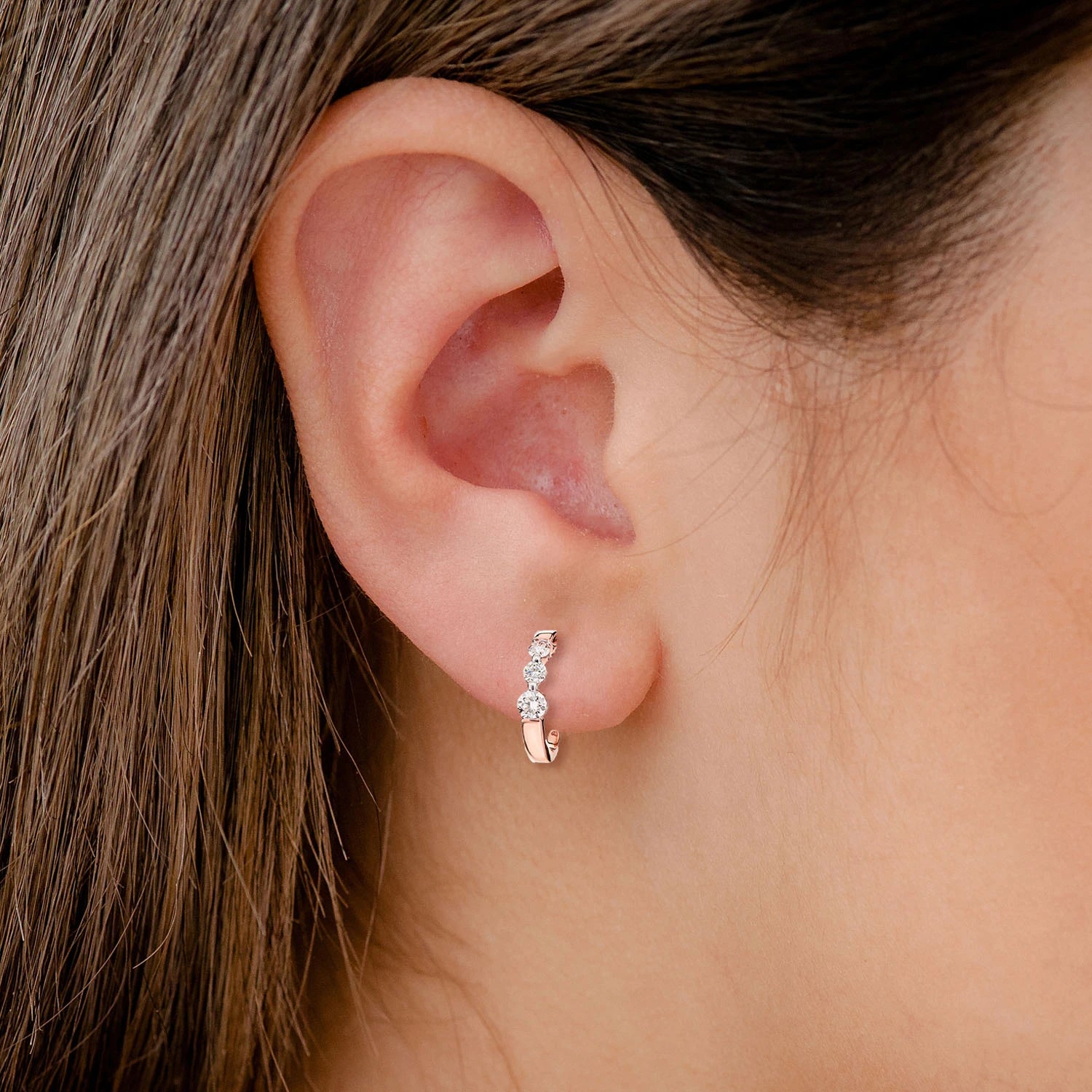 Graduated Diamond Trio Hoop Earrings - in yellow gold (view 6 of 6)