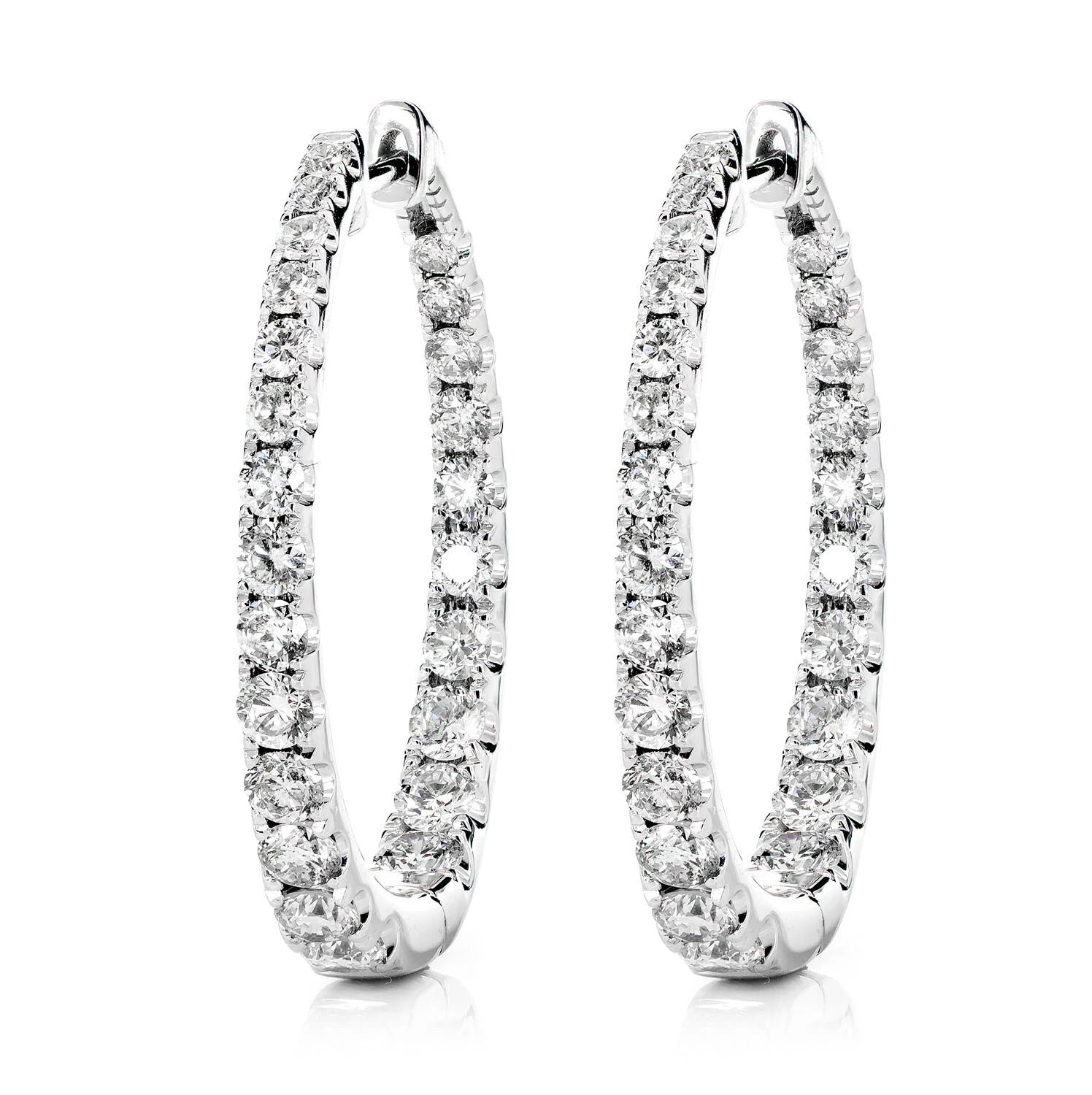 Graduated Inside Outside Diamond Hoop Earrings - in white gold