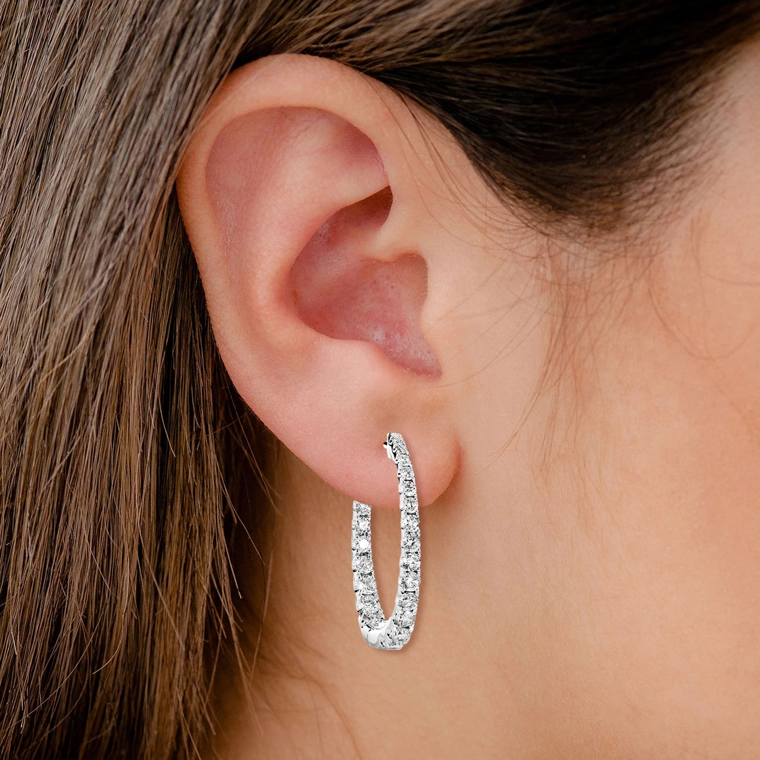 Graduated Inside Outside Diamond Hoop Earrings - in white gold (view 2 of 2)