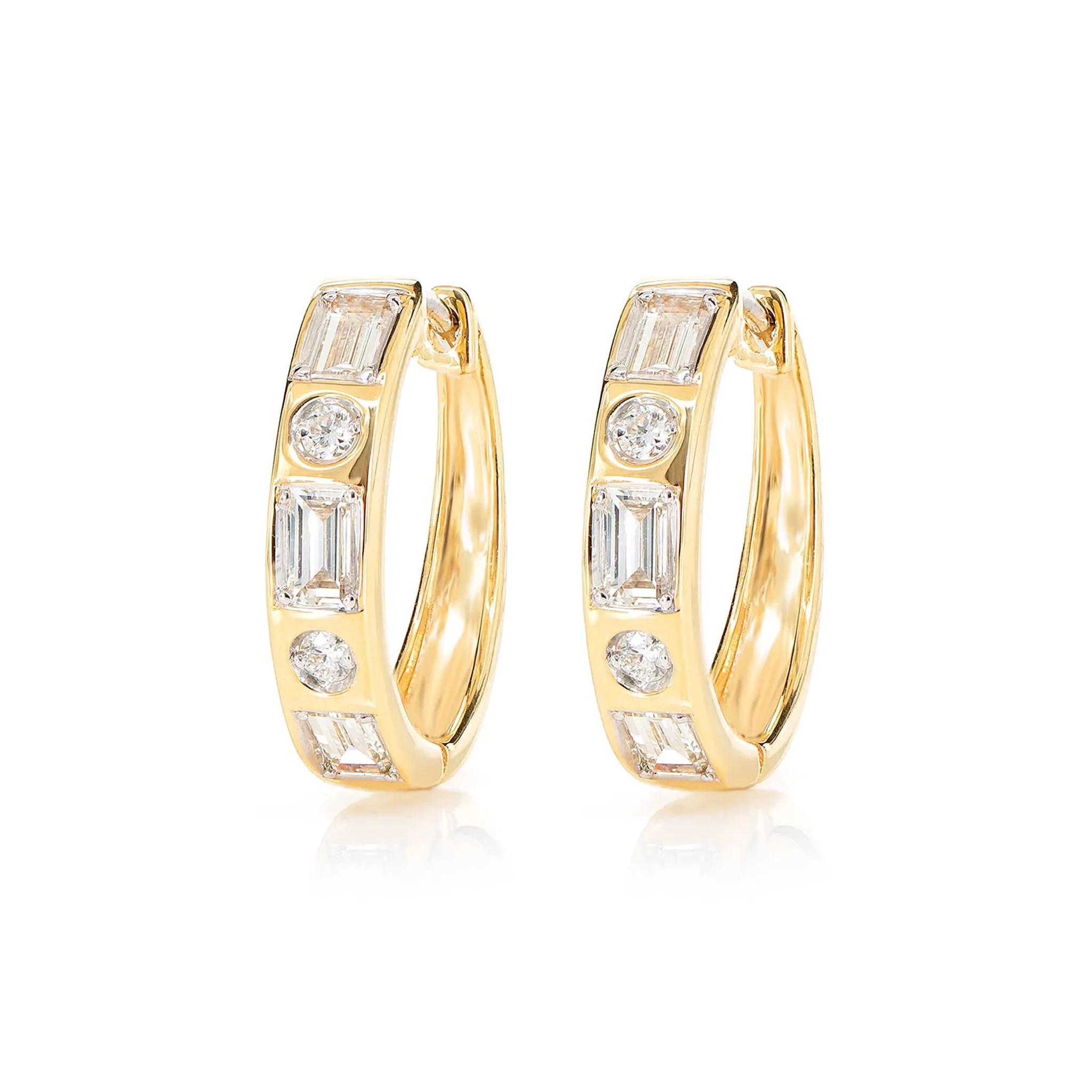 Gypsy Set Baguette Diamond Hoop Earrings - in yellow gold
