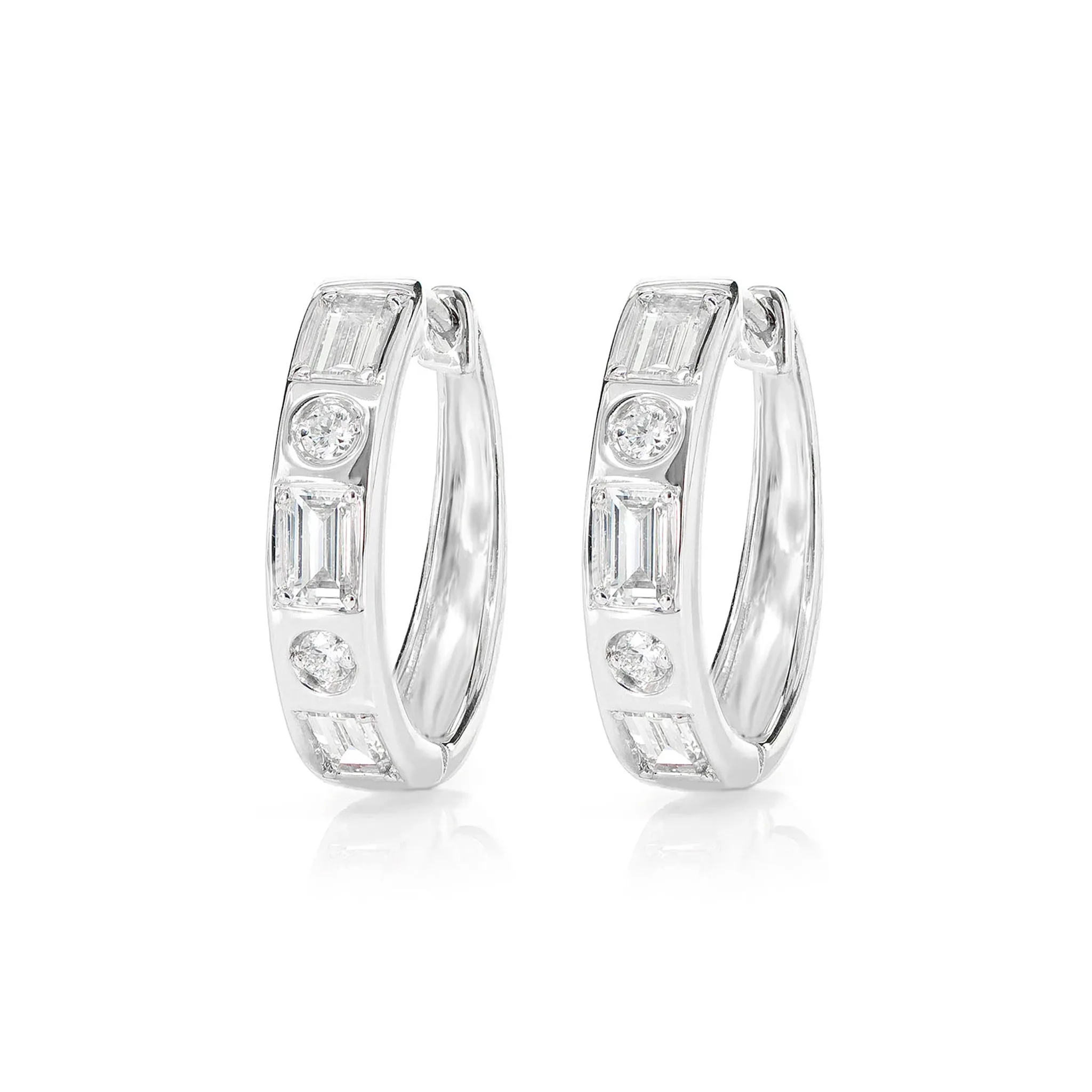 Gypsy Set Baguette Diamond Hoop Earrings - in yellow gold (view 3 of 6)