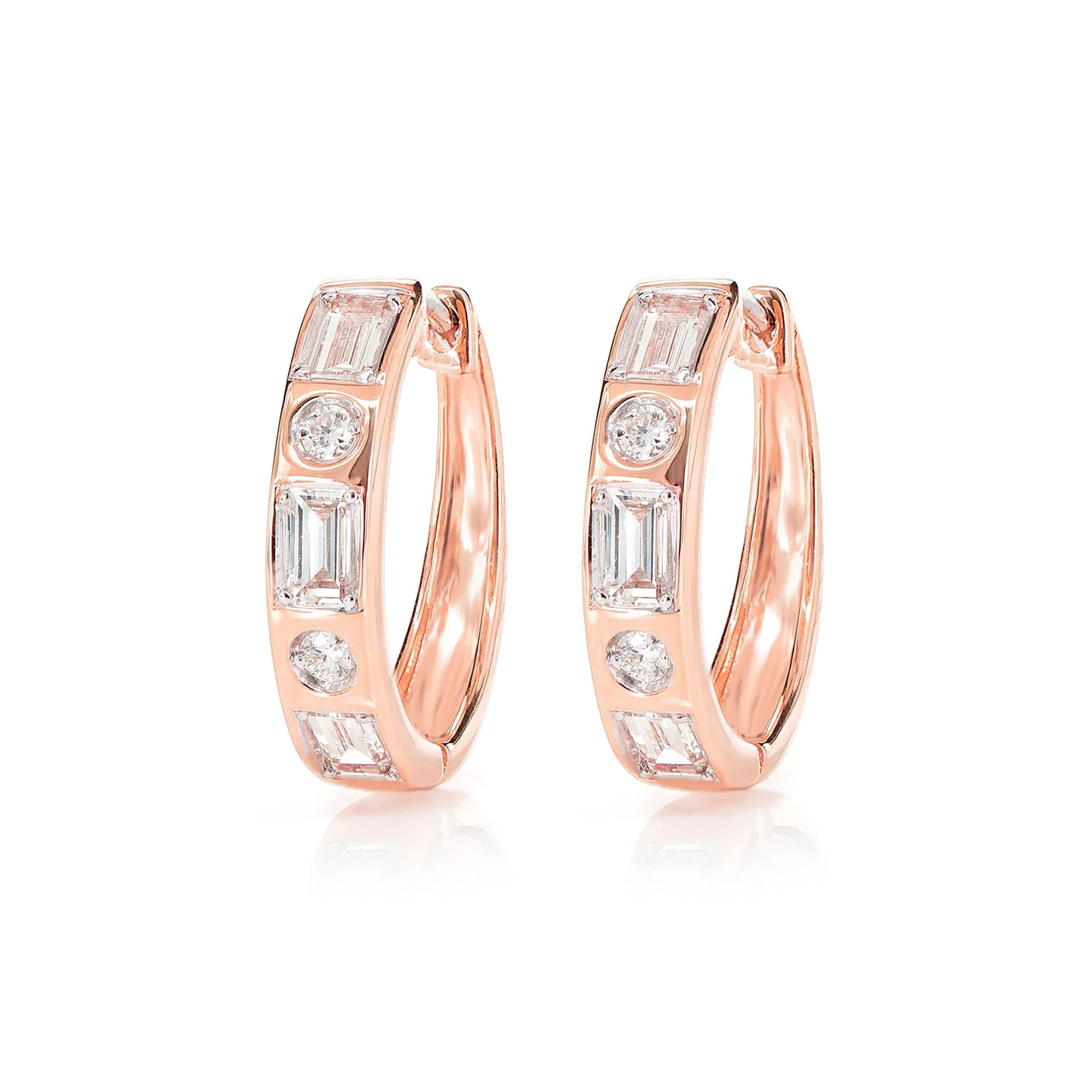 Gypsy Set Baguette Diamond Hoop Earrings - in yellow gold (view 5 of 6)
