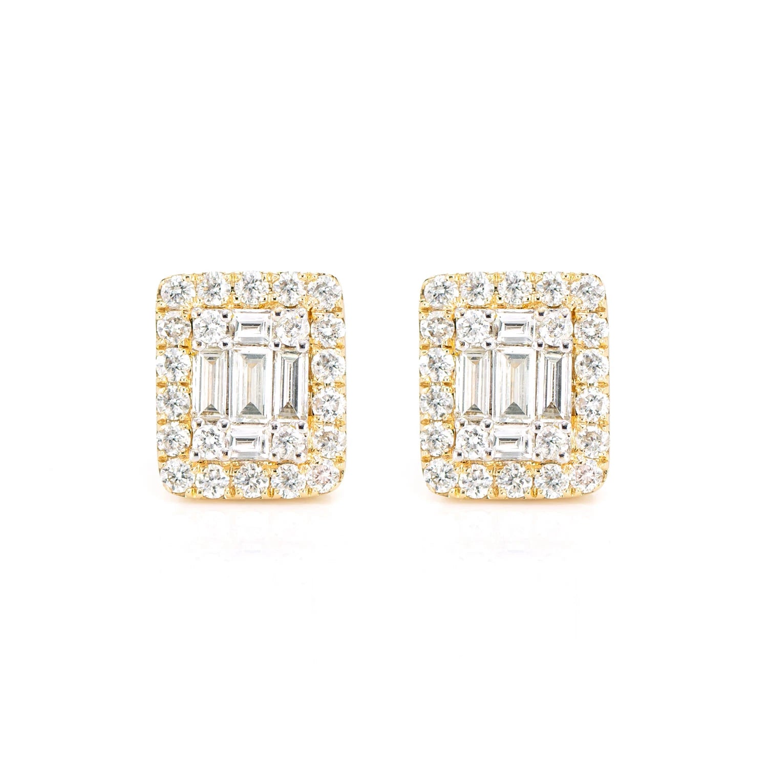 Halo Diamond Baguette Stud Earrings 0.70ctw - in yellow gold (view 2 of 9)