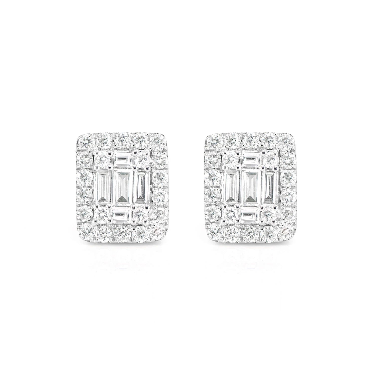 Halo Diamond Baguette Stud Earrings 0.70ctw - in yellow gold (view 5 of 9)