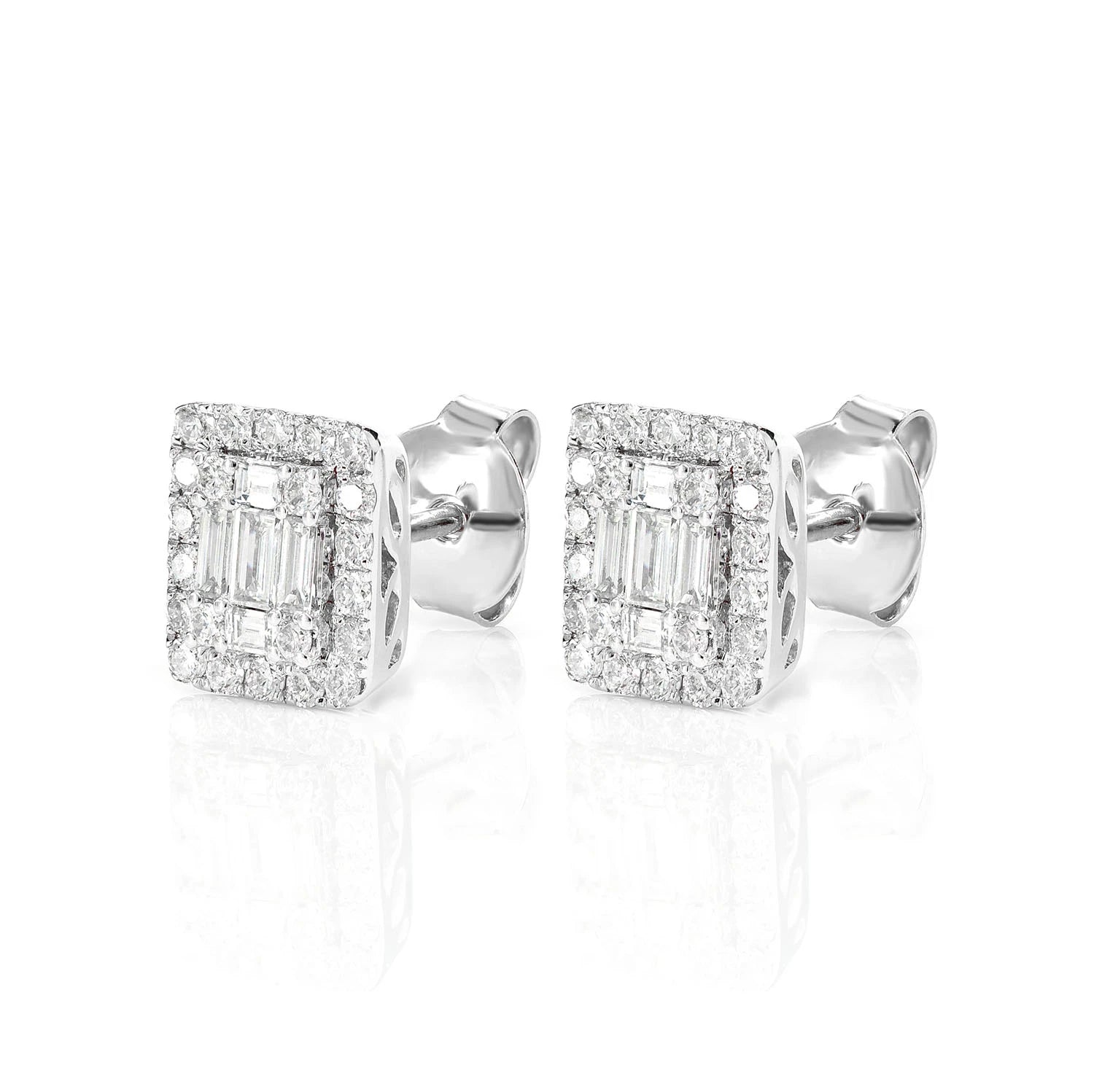 Halo Diamond Baguette Stud Earrings 0.70ctw - in yellow gold (view 7 of 9)