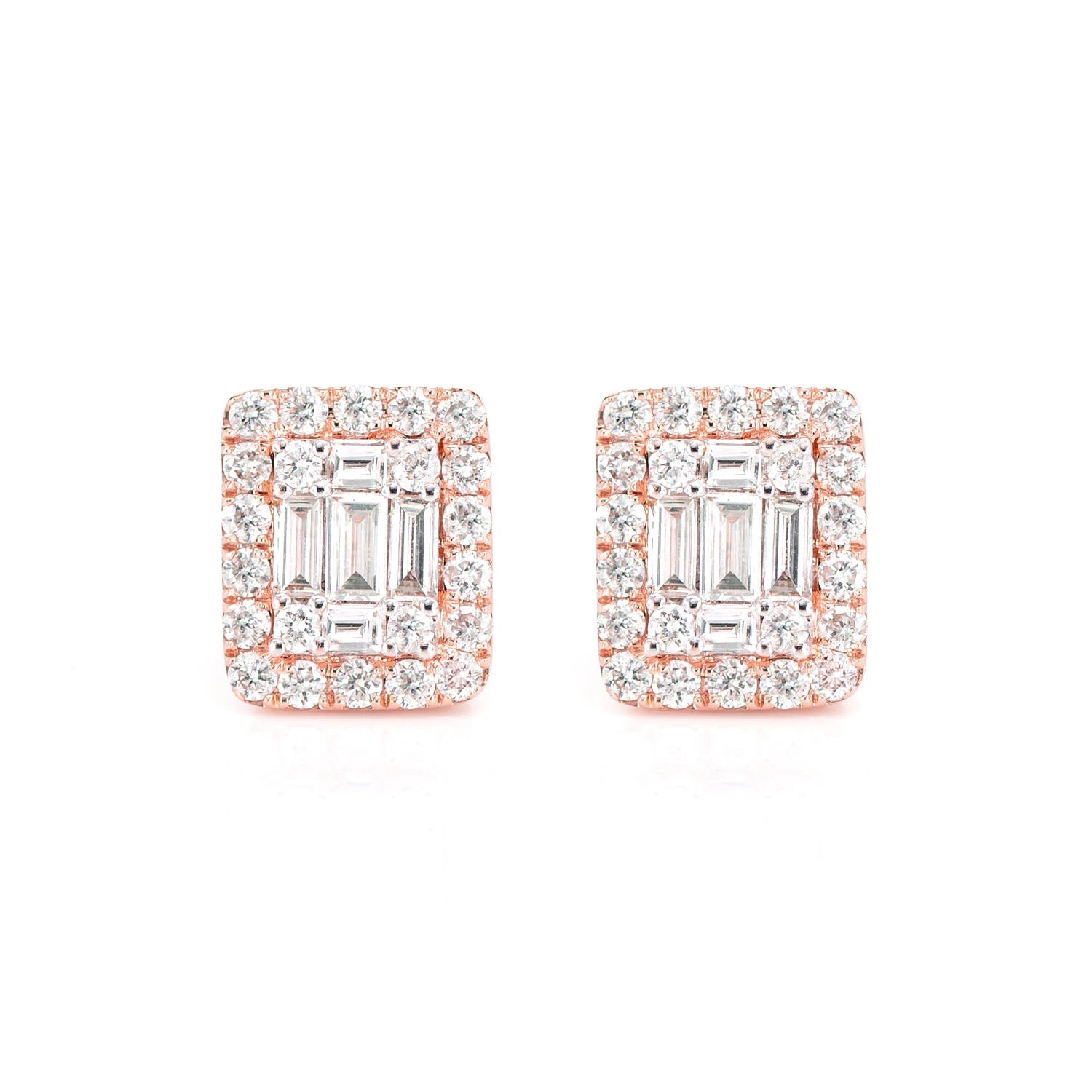 Halo Diamond Baguette Stud Earrings 0.70ctw - in yellow gold (view 8 of 9)