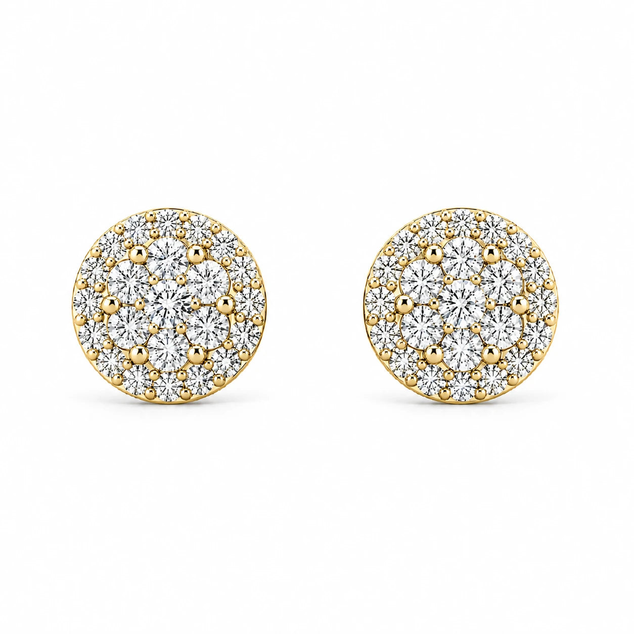 Halo Flower Diamond Studs - earrings in yellow gold