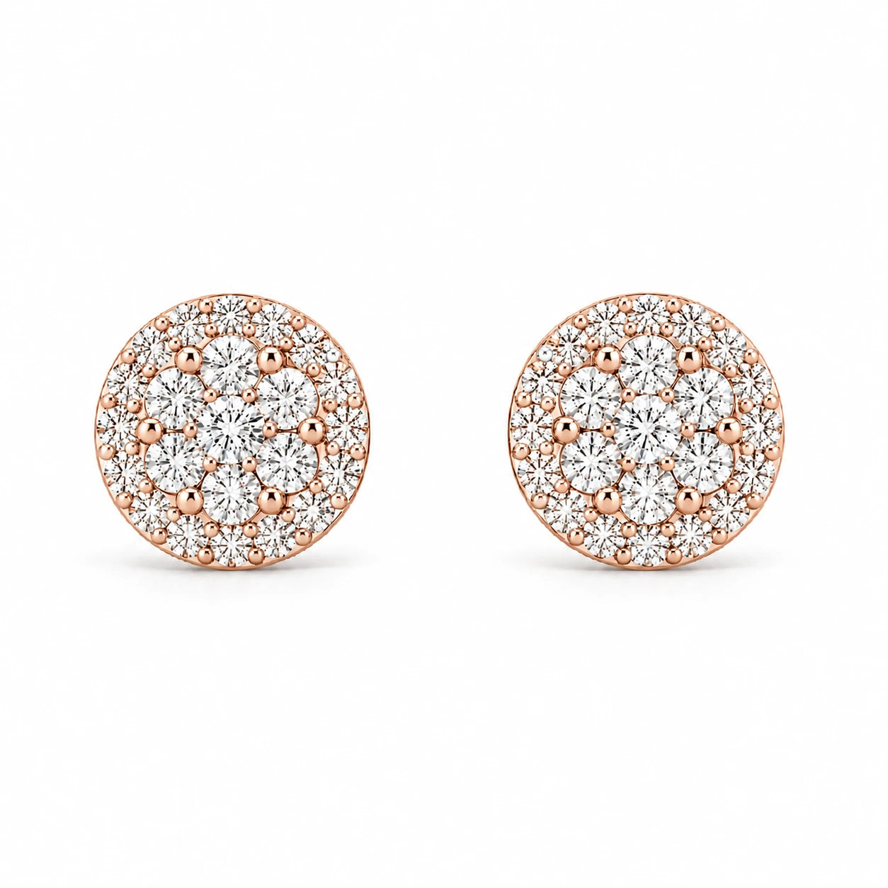 Halo Flower Diamond Studs - earrings in yellow gold (view 6 of 28)