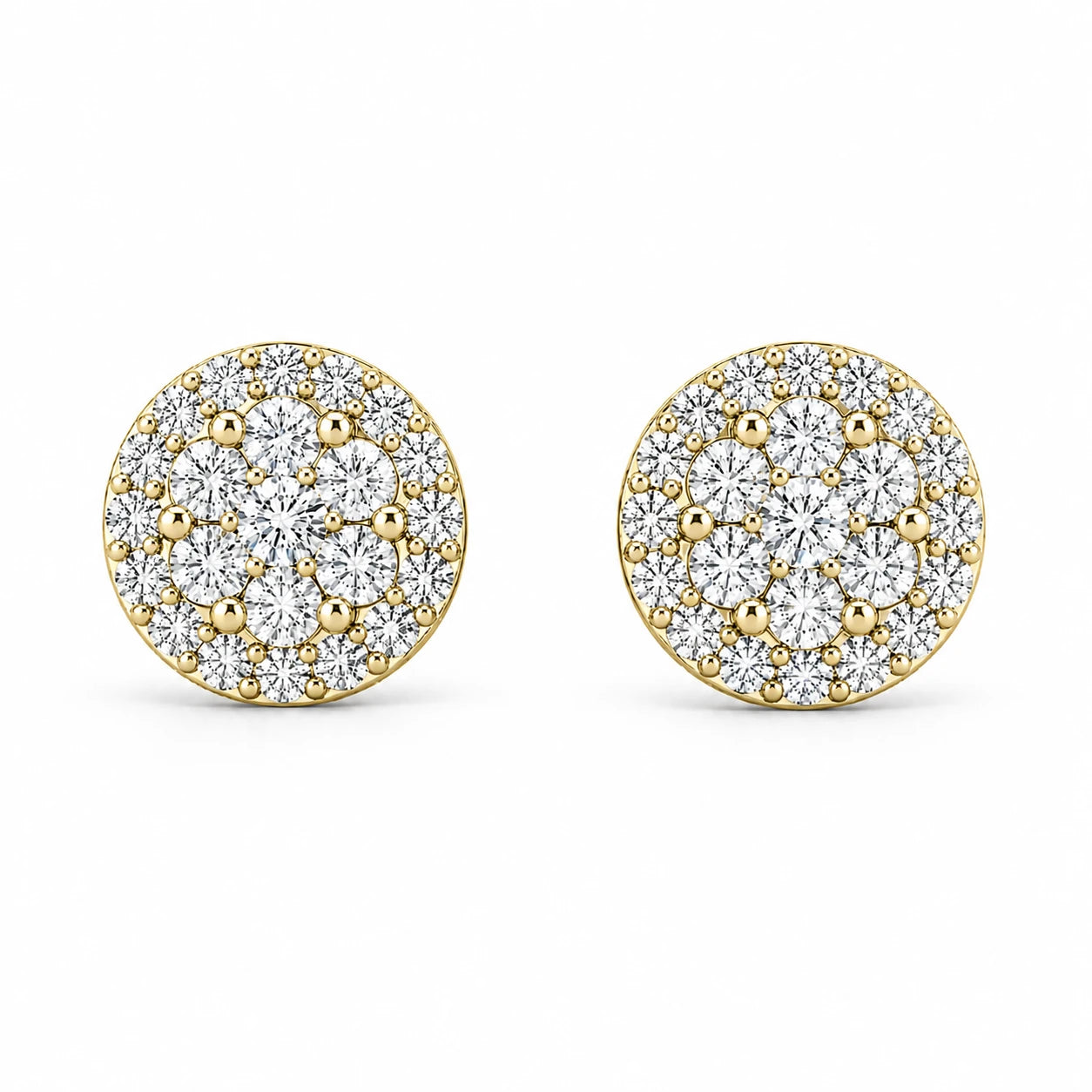 Halo Flower Diamond Studs - earrings in yellow gold (view 7 of 28)