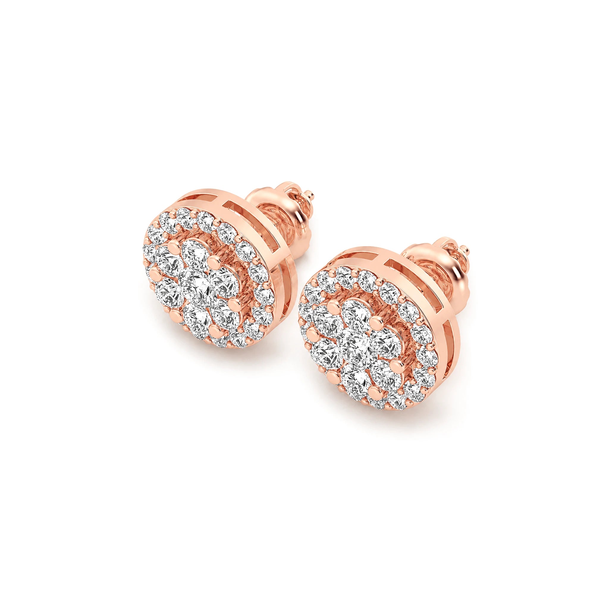 Halo Flower Diamond Studs - earrings in yellow gold (view 13 of 28)