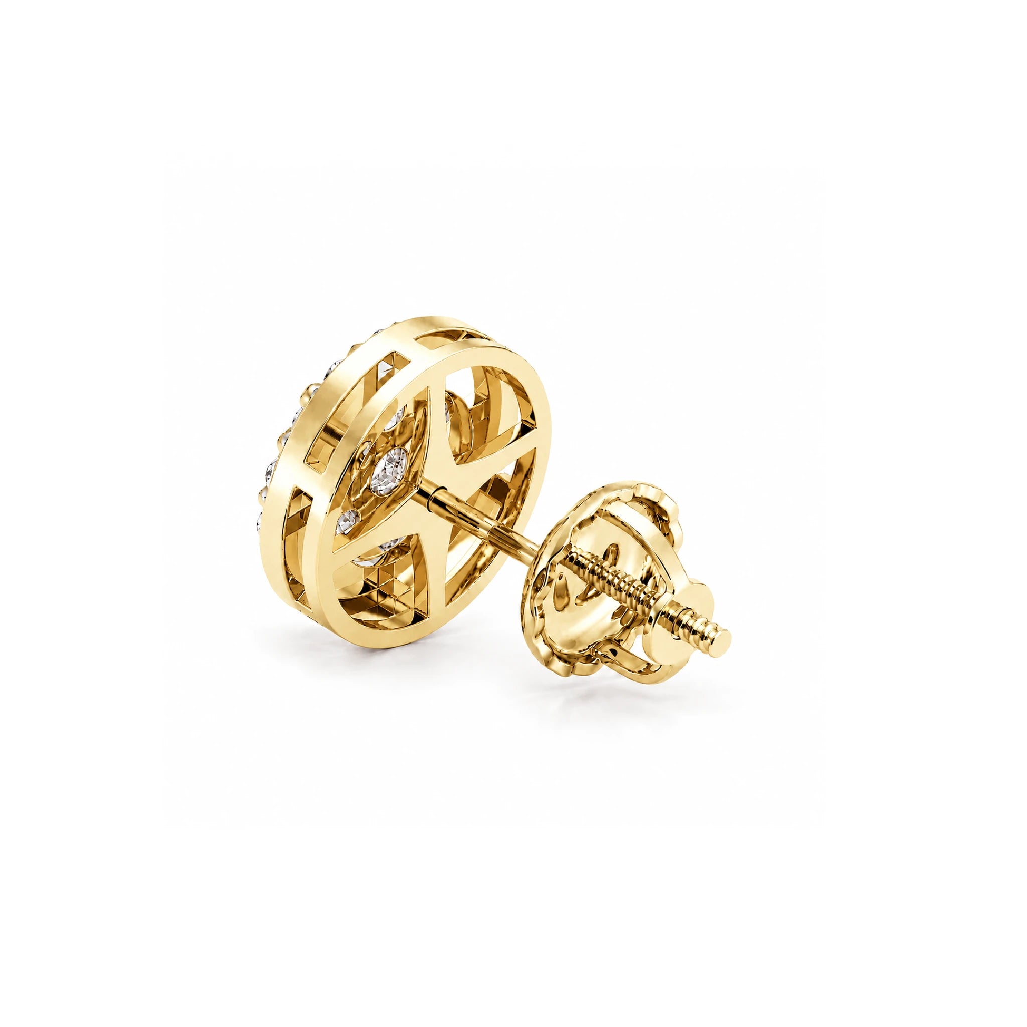 Halo Flower Diamond Studs - earrings in yellow gold (view 2 of 28)