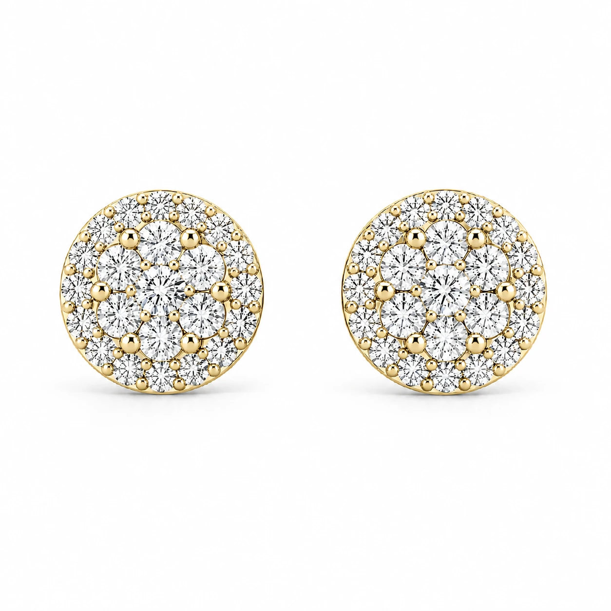 Halo Flower Diamond Studs - earrings in yellow gold (view 15 of 28)