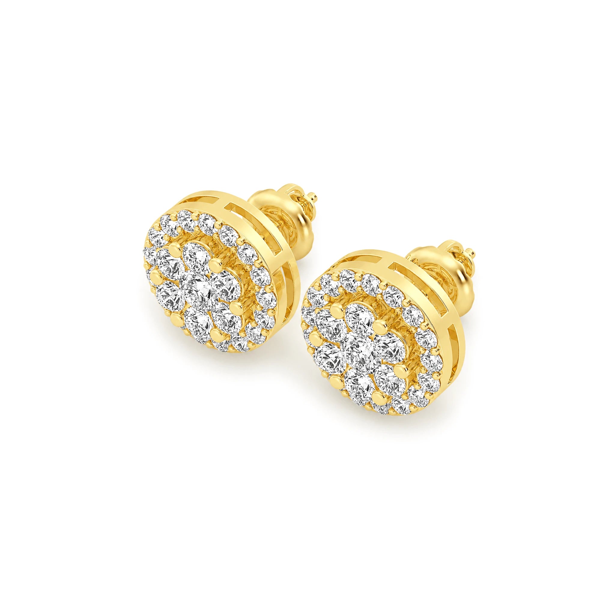 Halo Flower Diamond Studs - earrings in yellow gold (view 16 of 28)
