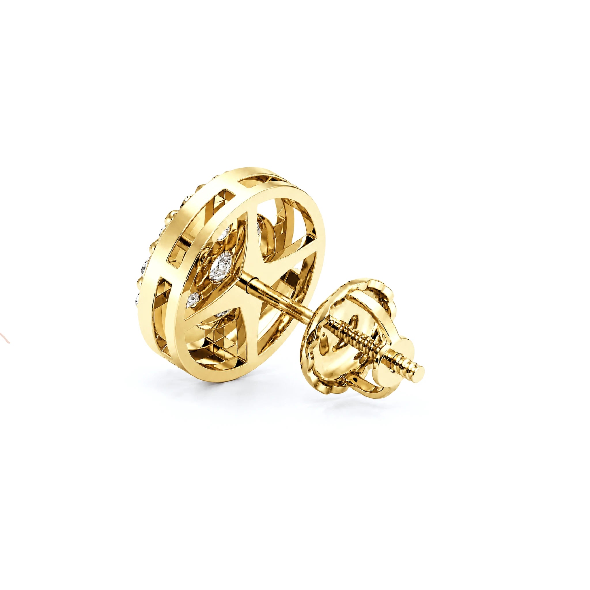 Halo Flower Diamond Studs - earrings in yellow gold (view 17 of 28)
