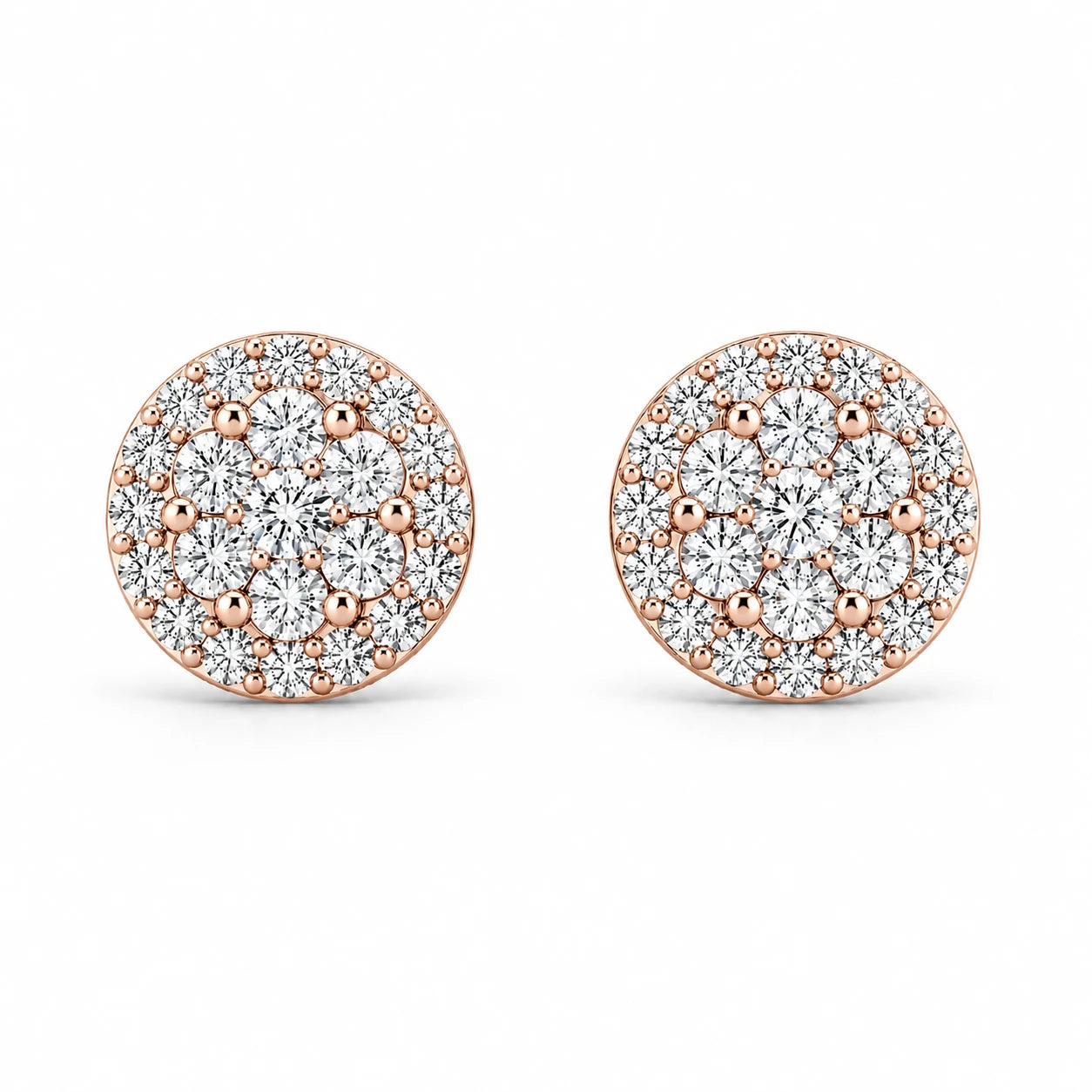 Halo Flower Diamond Studs - earrings in yellow gold (view 19 of 28)