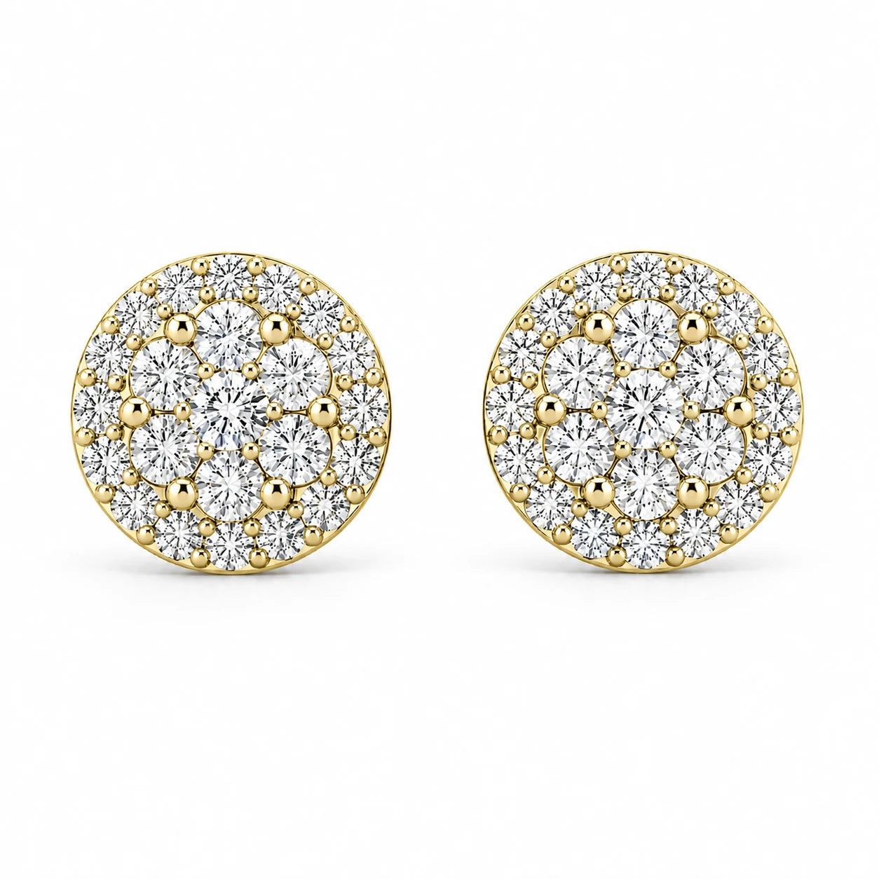 Halo Flower Diamond Studs - earrings in yellow gold (view 22 of 28)