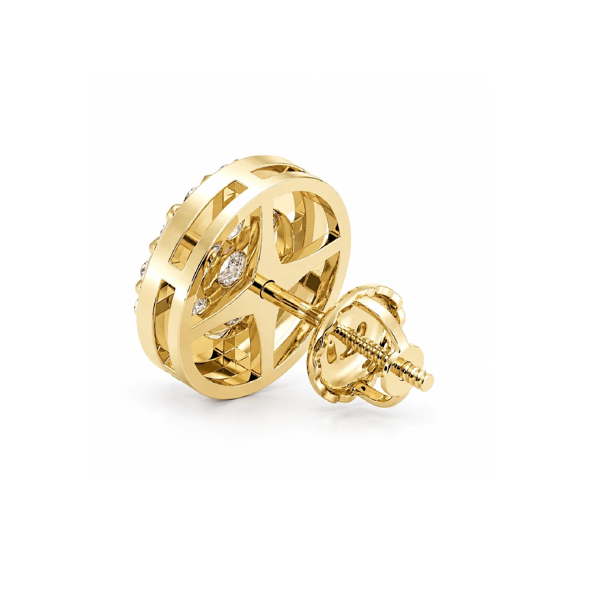 Halo Flower Diamond Studs - earrings in yellow gold (view 24 of 28)
