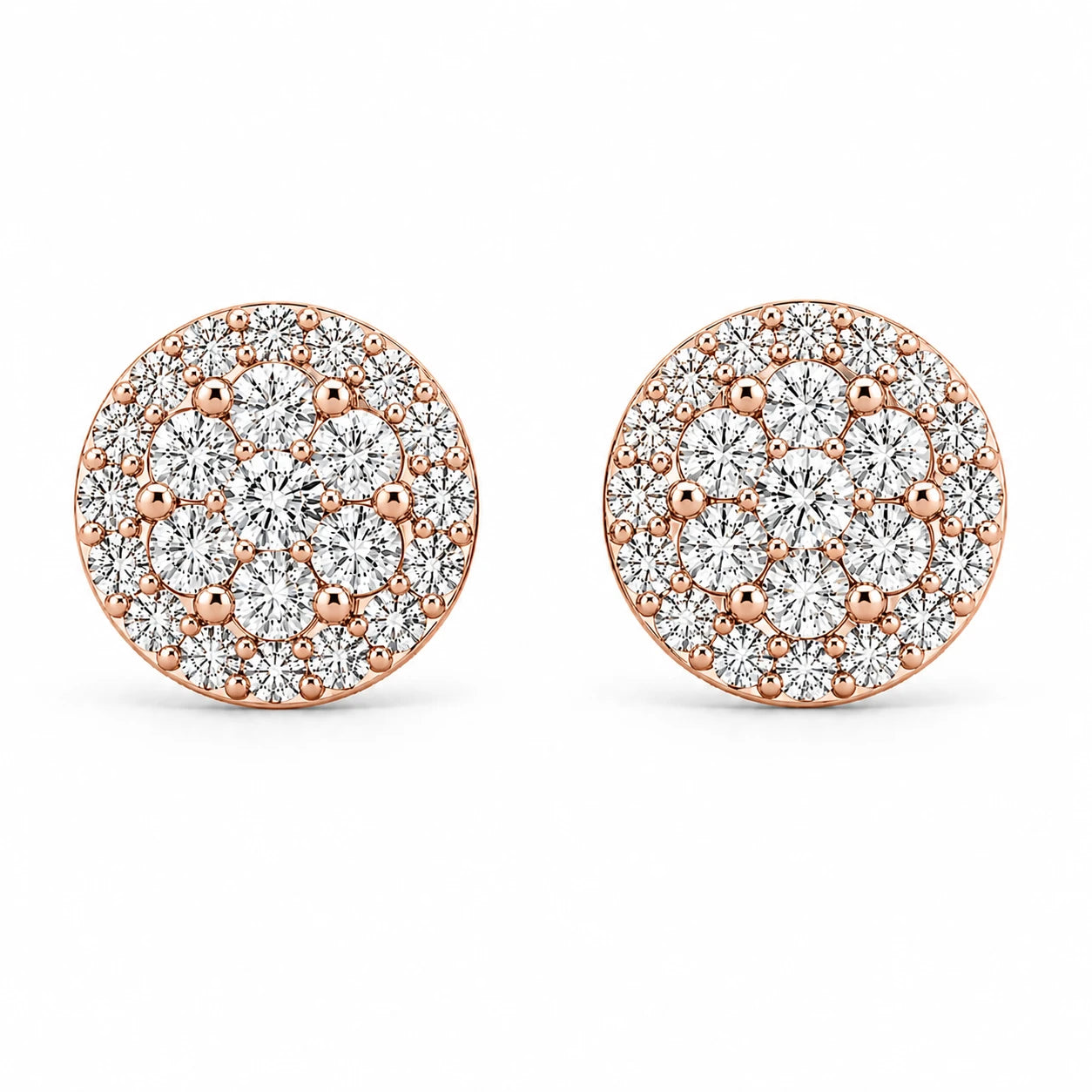 Halo Flower Diamond Studs - earrings in yellow gold (view 27 of 28)